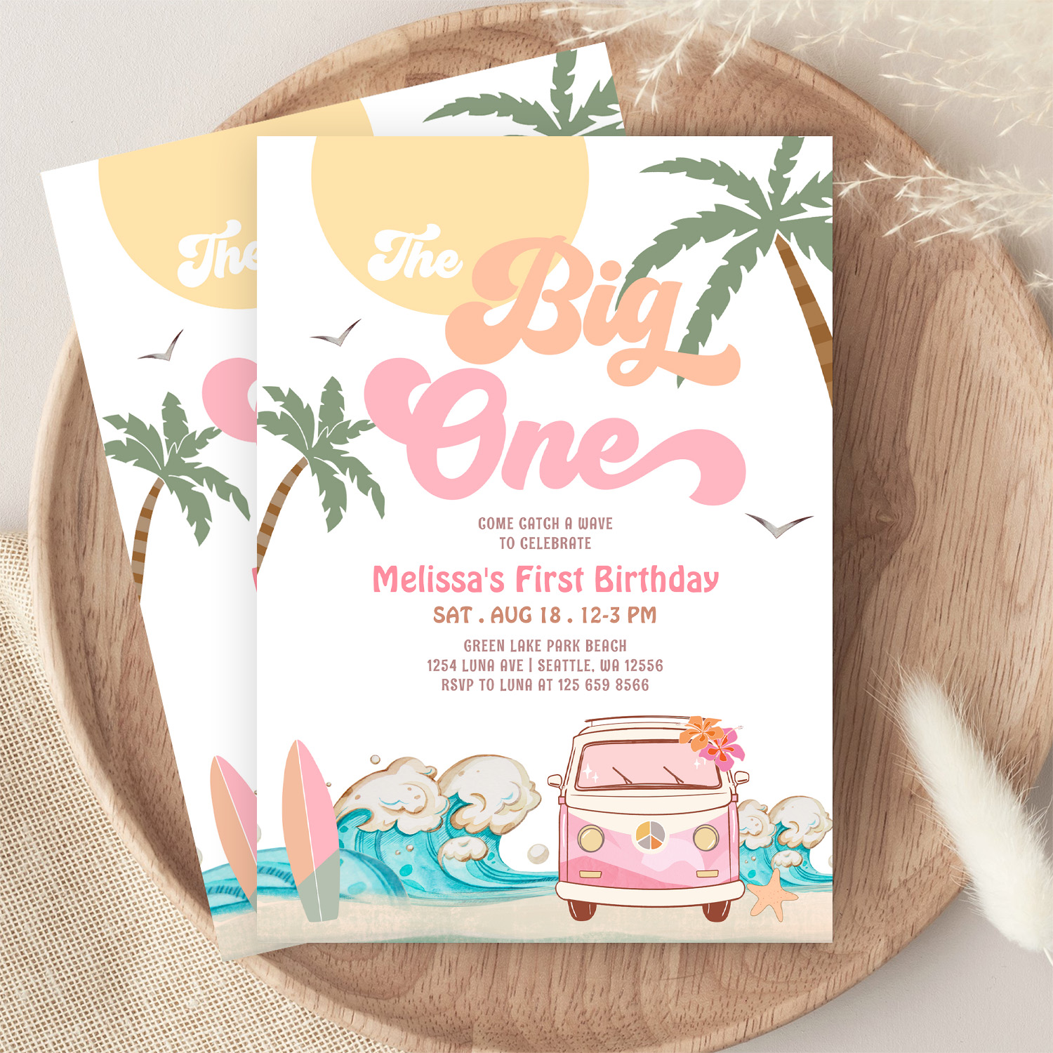 The Big One Surfing 1st Birthday Party Invitation - Image 9
