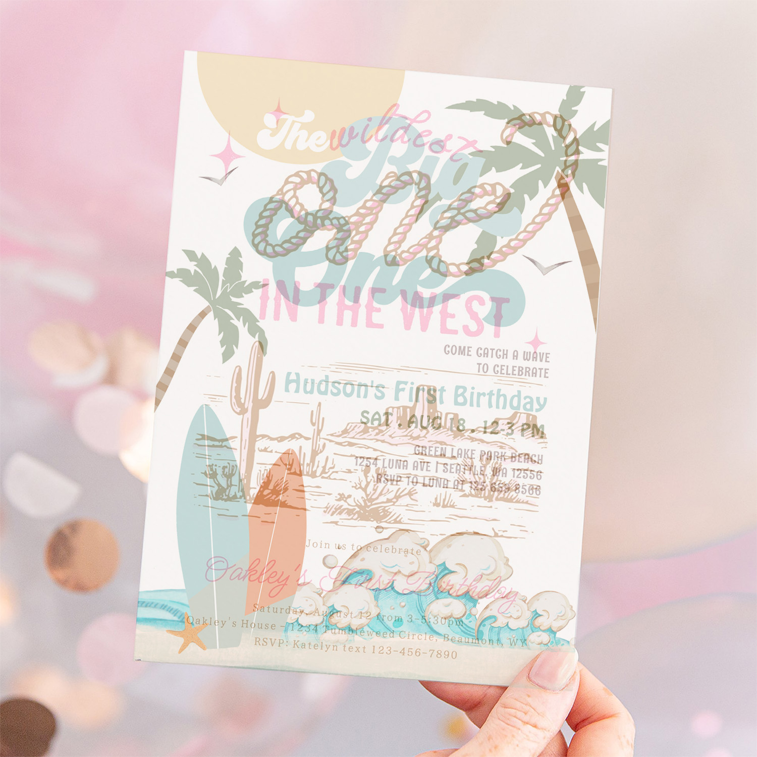 The Big One Surfing Boy 1st Birthday Beach Party Invitation - Image 12