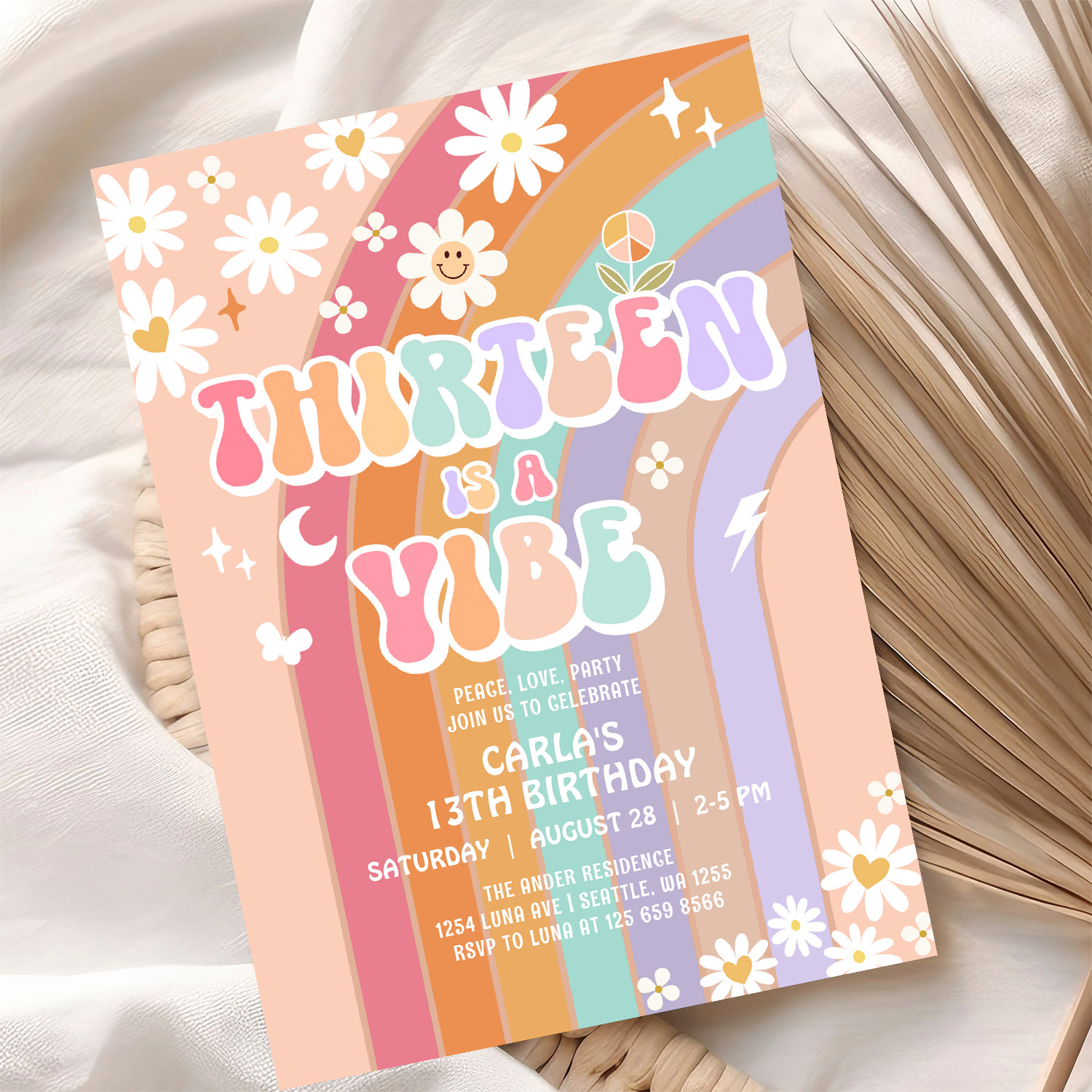 Thirteen Is A Vibe Daisy Groovy 13th Birthday Invitation - Image 10