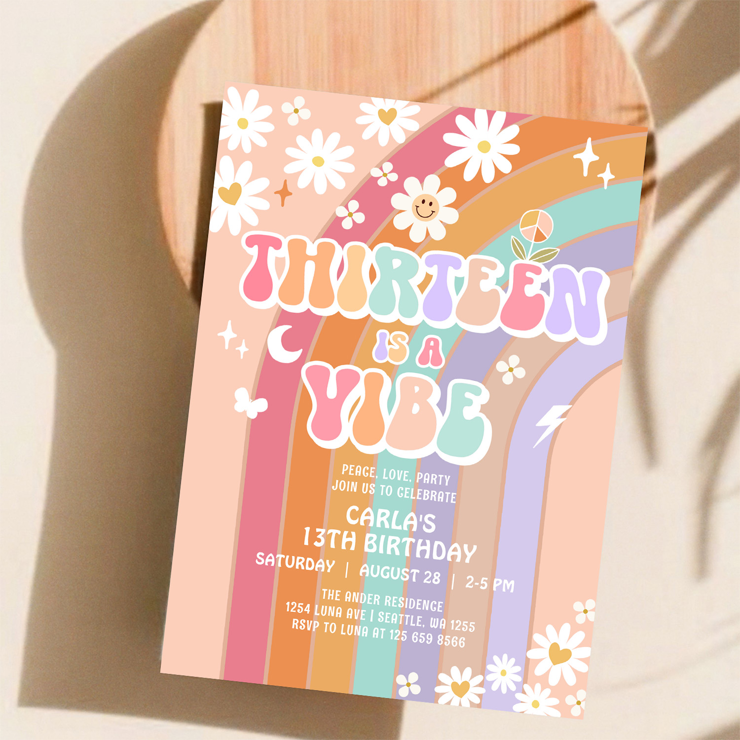Thirteen Is A Vibe Daisy Groovy 13th Birthday Invitation - Image 11