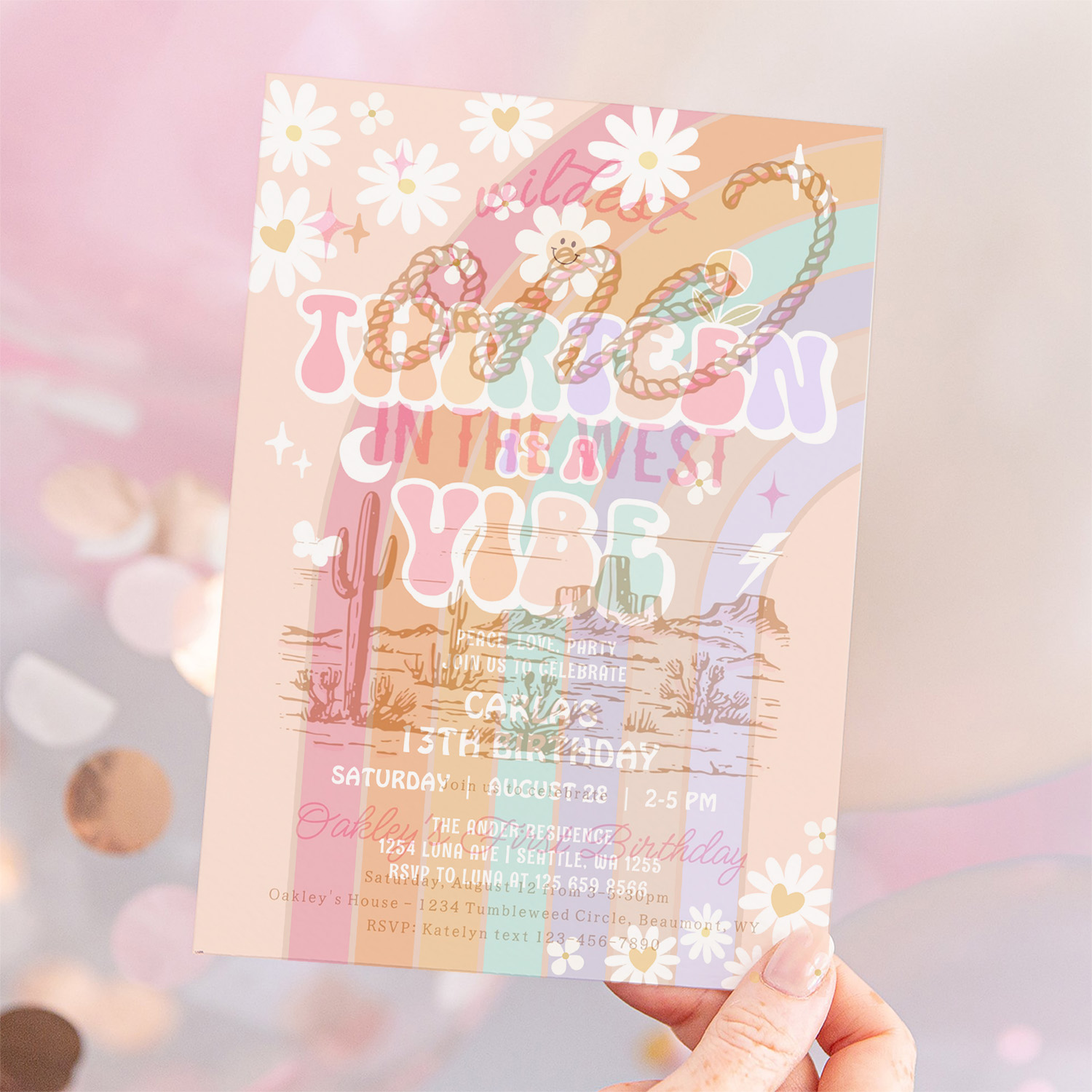 Thirteen Is A Vibe Daisy Groovy 13th Birthday Invitation - Image 12