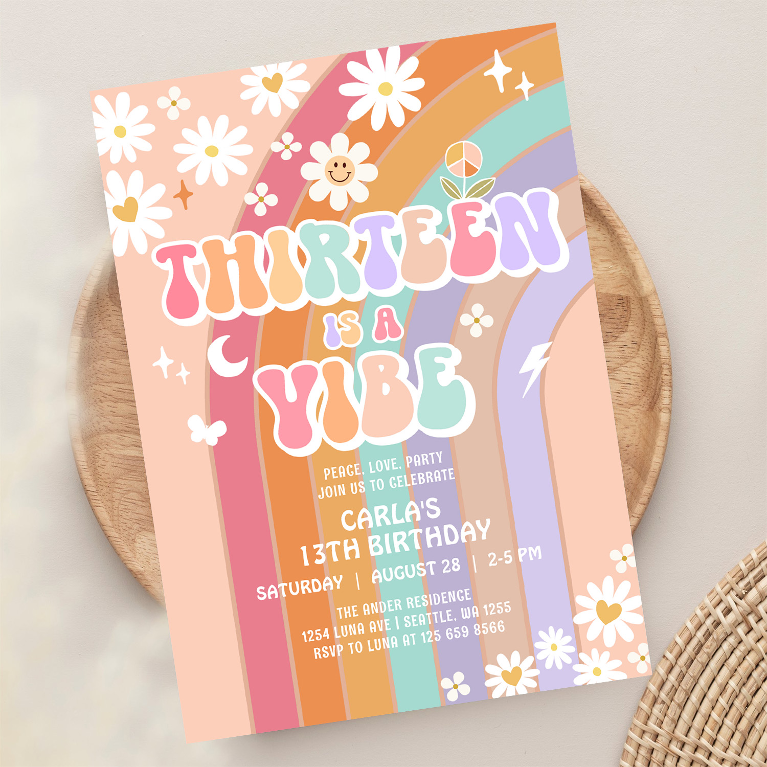 Thirteen Is A Vibe Daisy Groovy 13th Birthday Invitation - Image 13