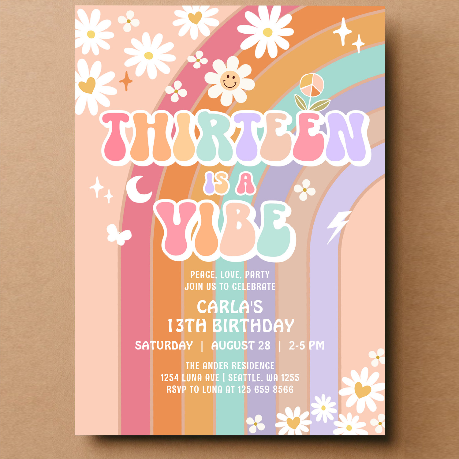 Thirteen Is A Vibe Daisy Groovy 13th Birthday Invitation - Image 14