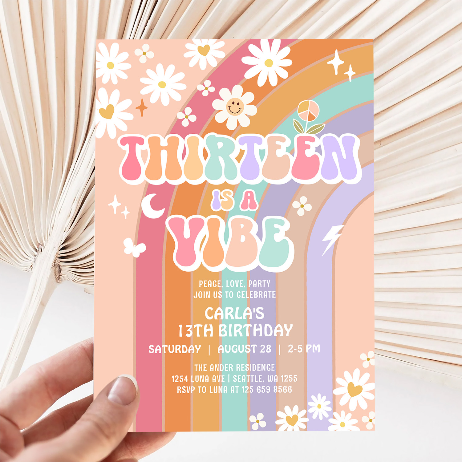Thirteen Is A Vibe Daisy Groovy 13th Birthday Invitation - Image 5