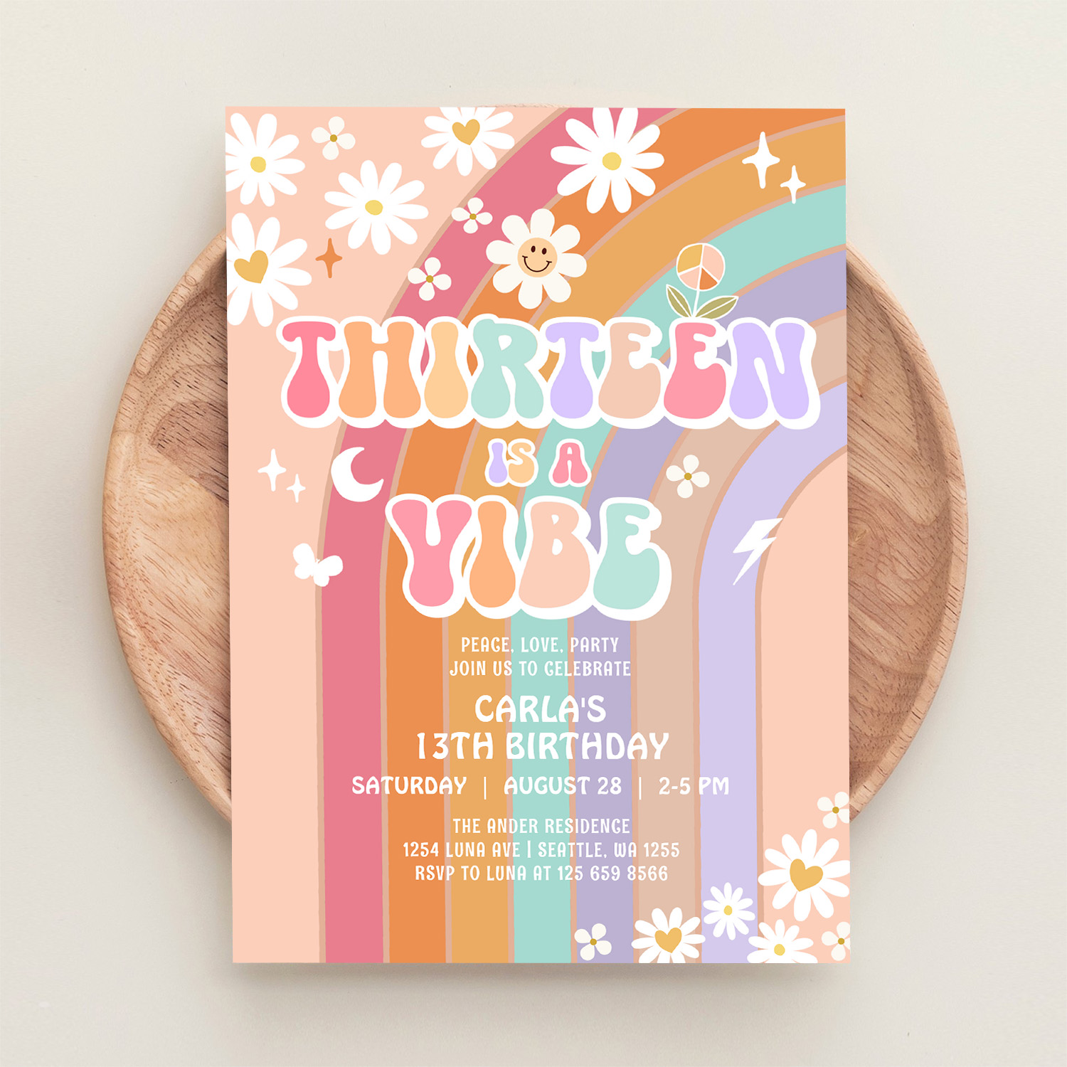 Thirteen Is A Vibe Daisy Groovy 13th Birthday Invitation - Image 7