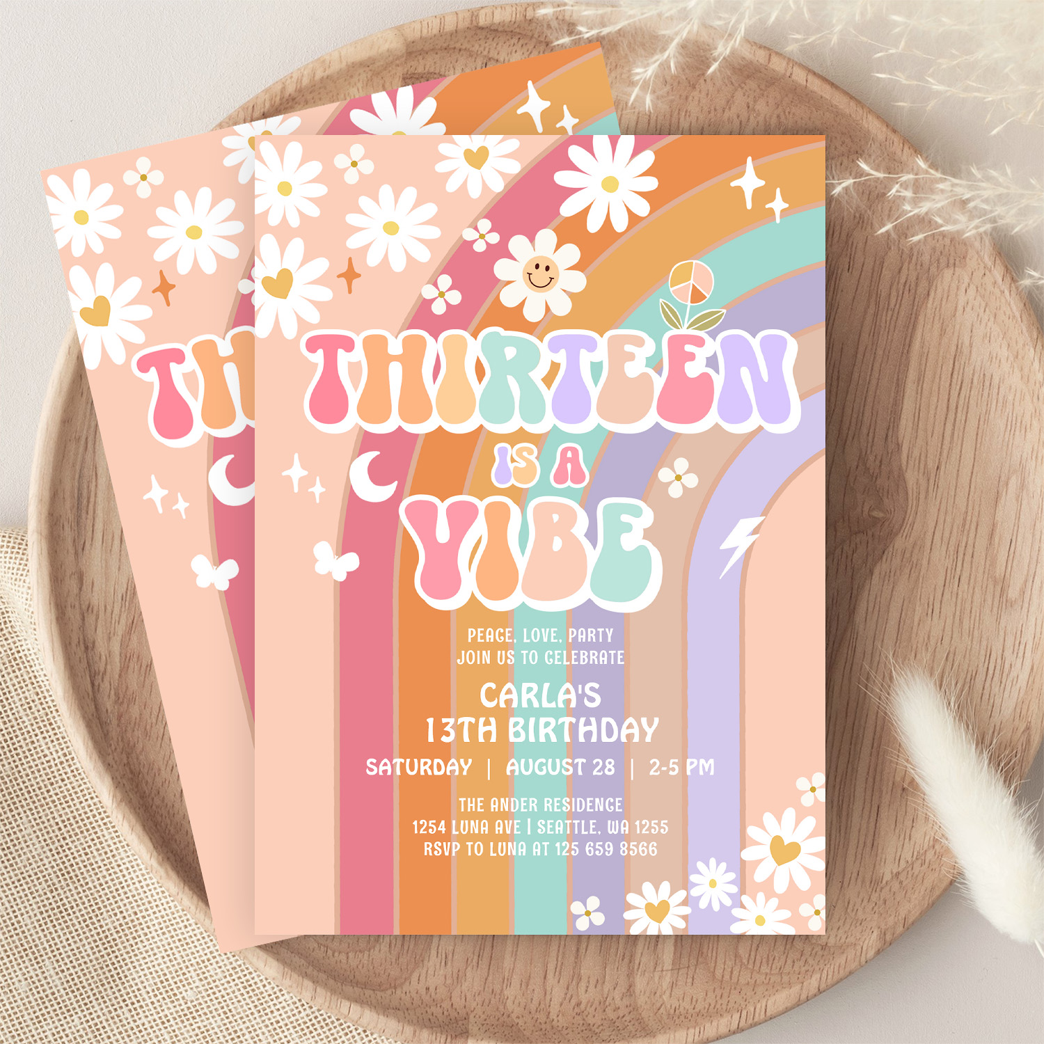 Thirteen Is A Vibe Daisy Groovy 13th Birthday Invitation - Image 9