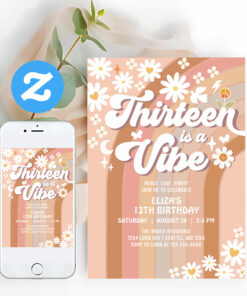 Thirteen Is A Vibe Earthy 70S Groovy 13th Birthday Invitation