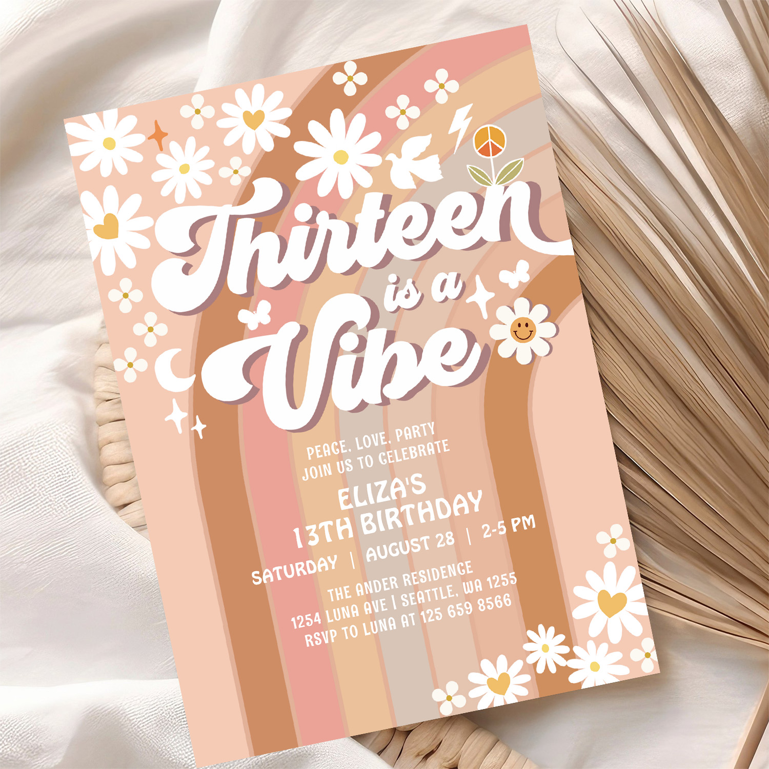 Thirteen Is A Vibe Earthy 70S Groovy 13th Birthday Invitation - Image 10