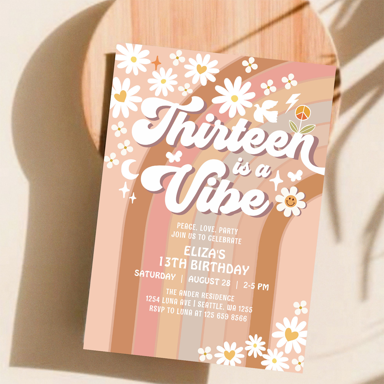 Thirteen Is A Vibe Earthy 70S Groovy 13th Birthday Invitation - Image 11