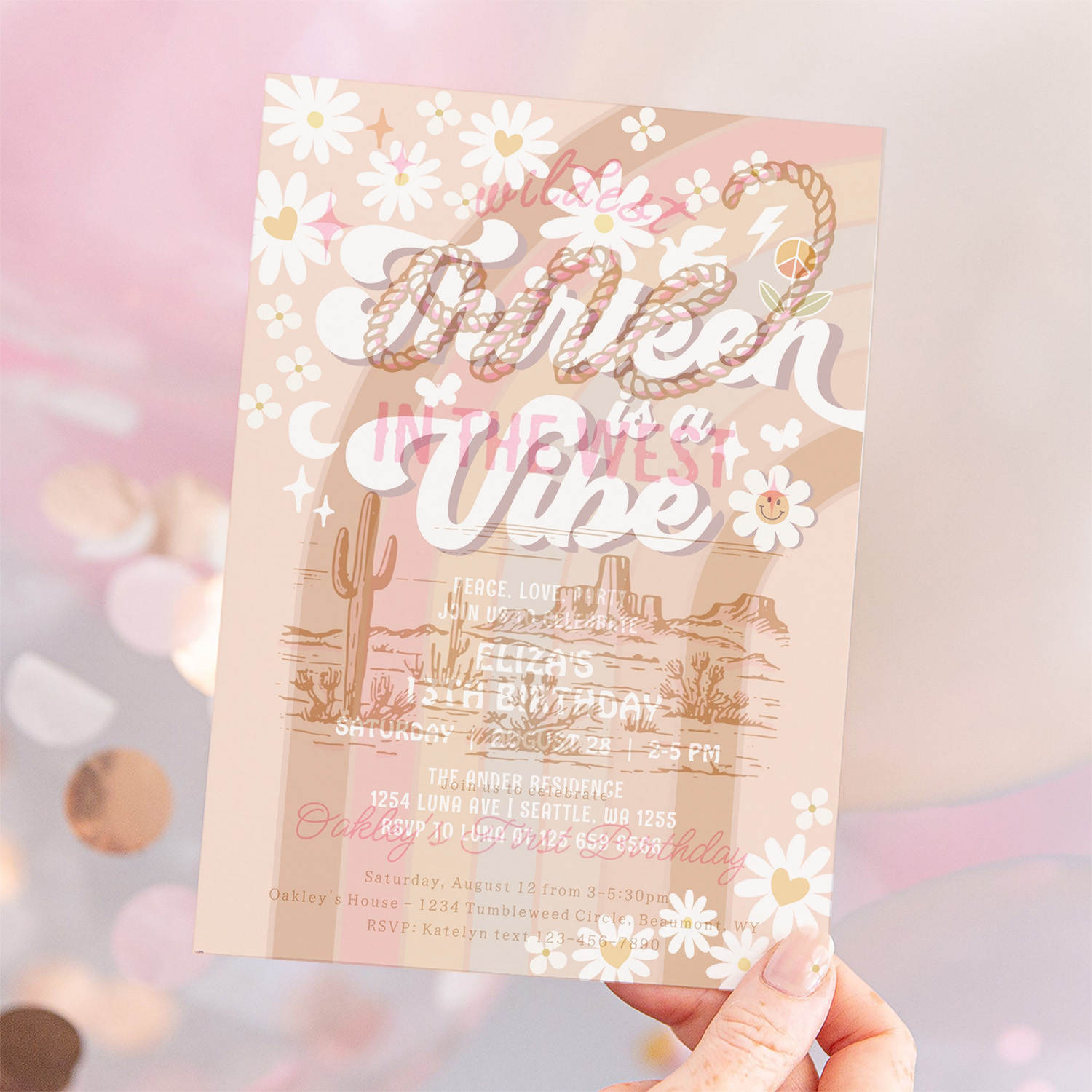 Thirteen Is A Vibe Earthy 70S Groovy 13th Birthday Invitation - Image 12