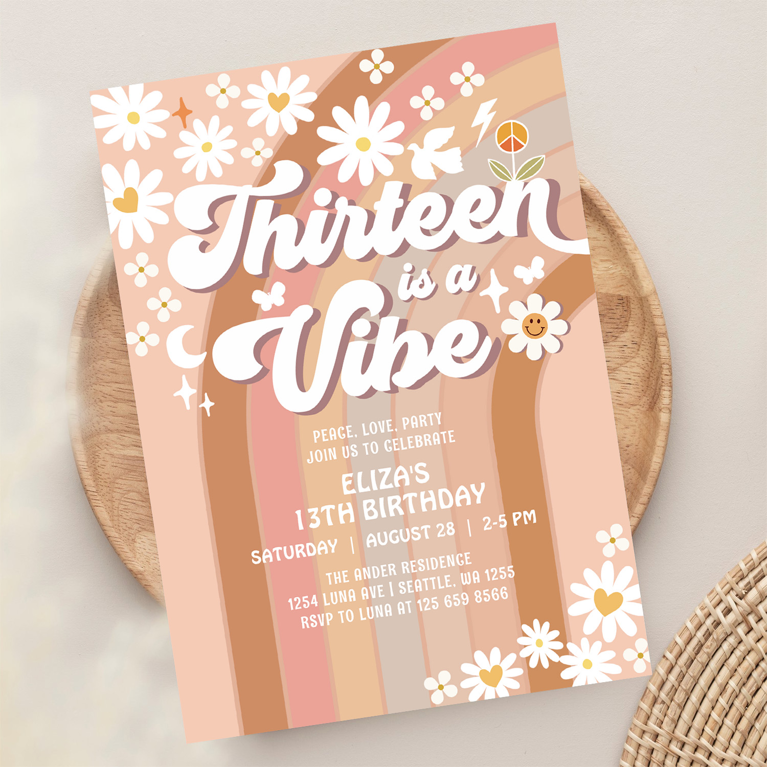 Thirteen Is A Vibe Earthy 70S Groovy 13th Birthday Invitation - Image 13