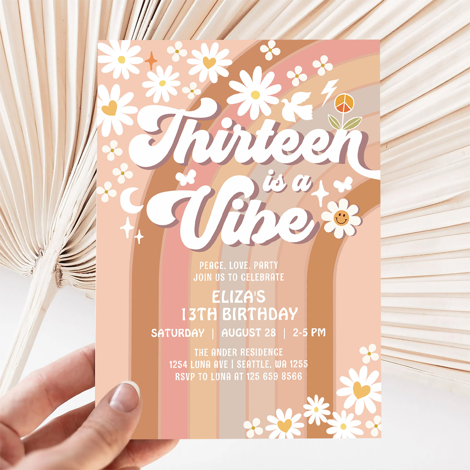 Thirteen Is A Vibe Earthy 70S Groovy 13th Birthday Invitation - Image 5