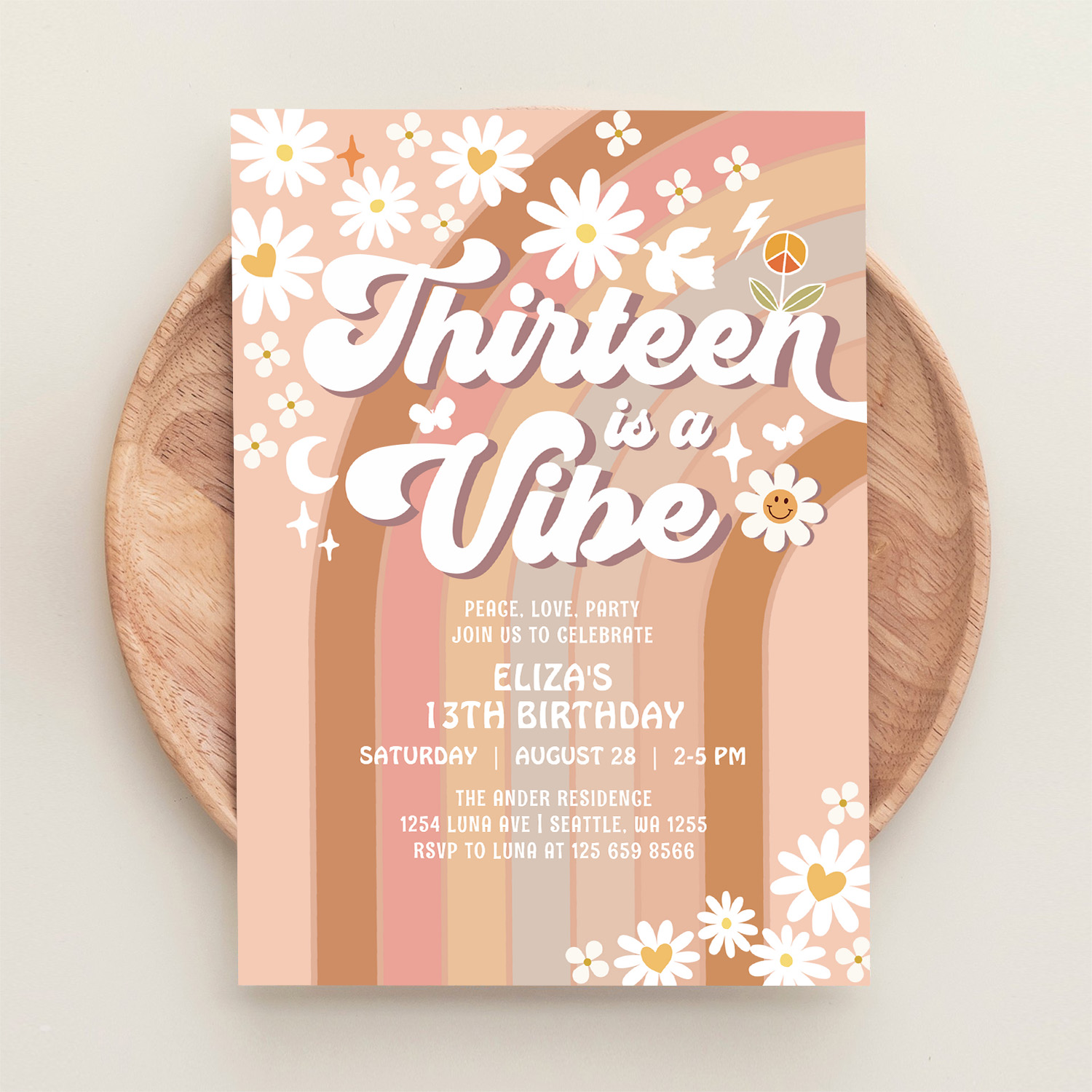Thirteen Is A Vibe Earthy 70S Groovy 13th Birthday Invitation - Image 7