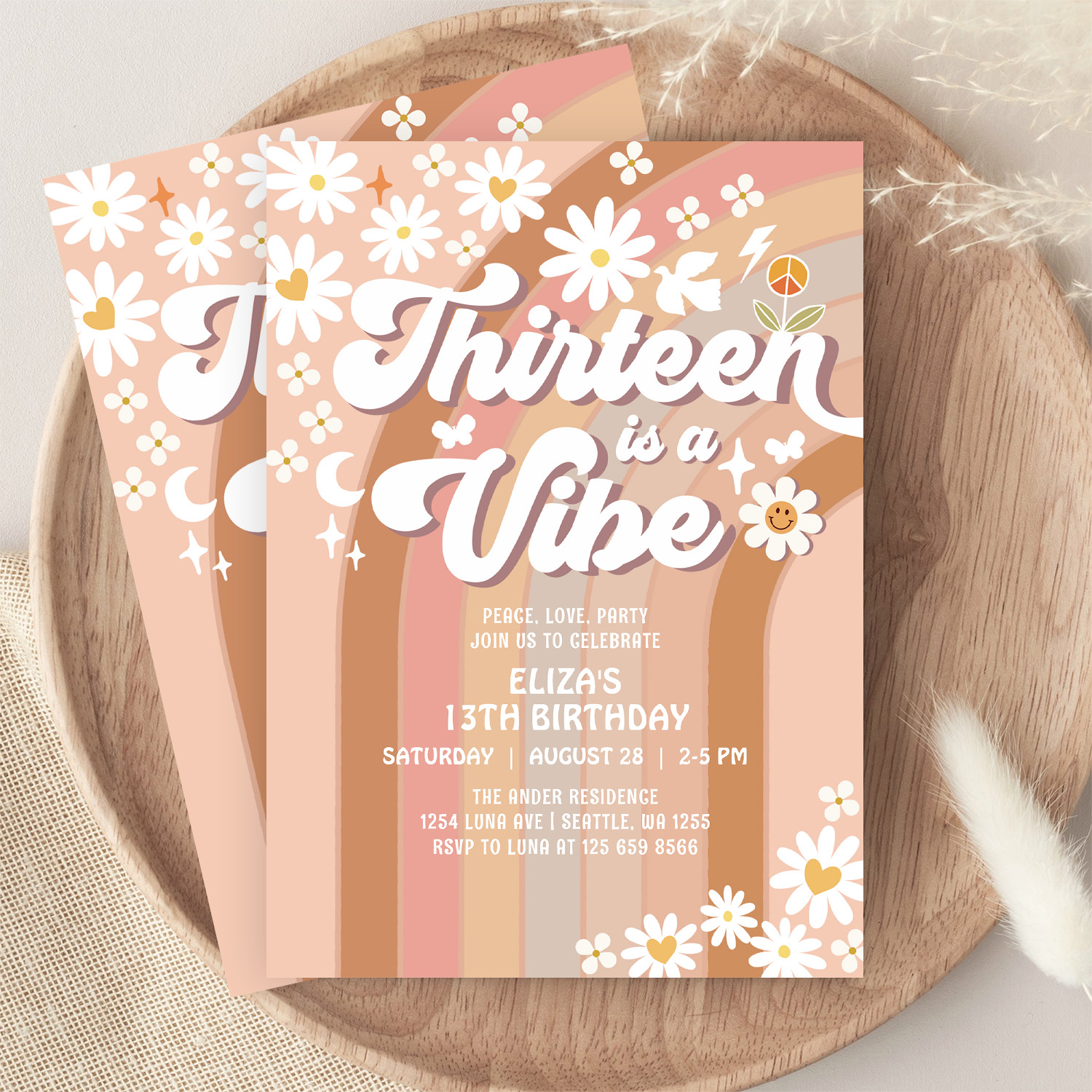 Thirteen Is A Vibe Earthy 70S Groovy 13th Birthday Invitation - Image 9