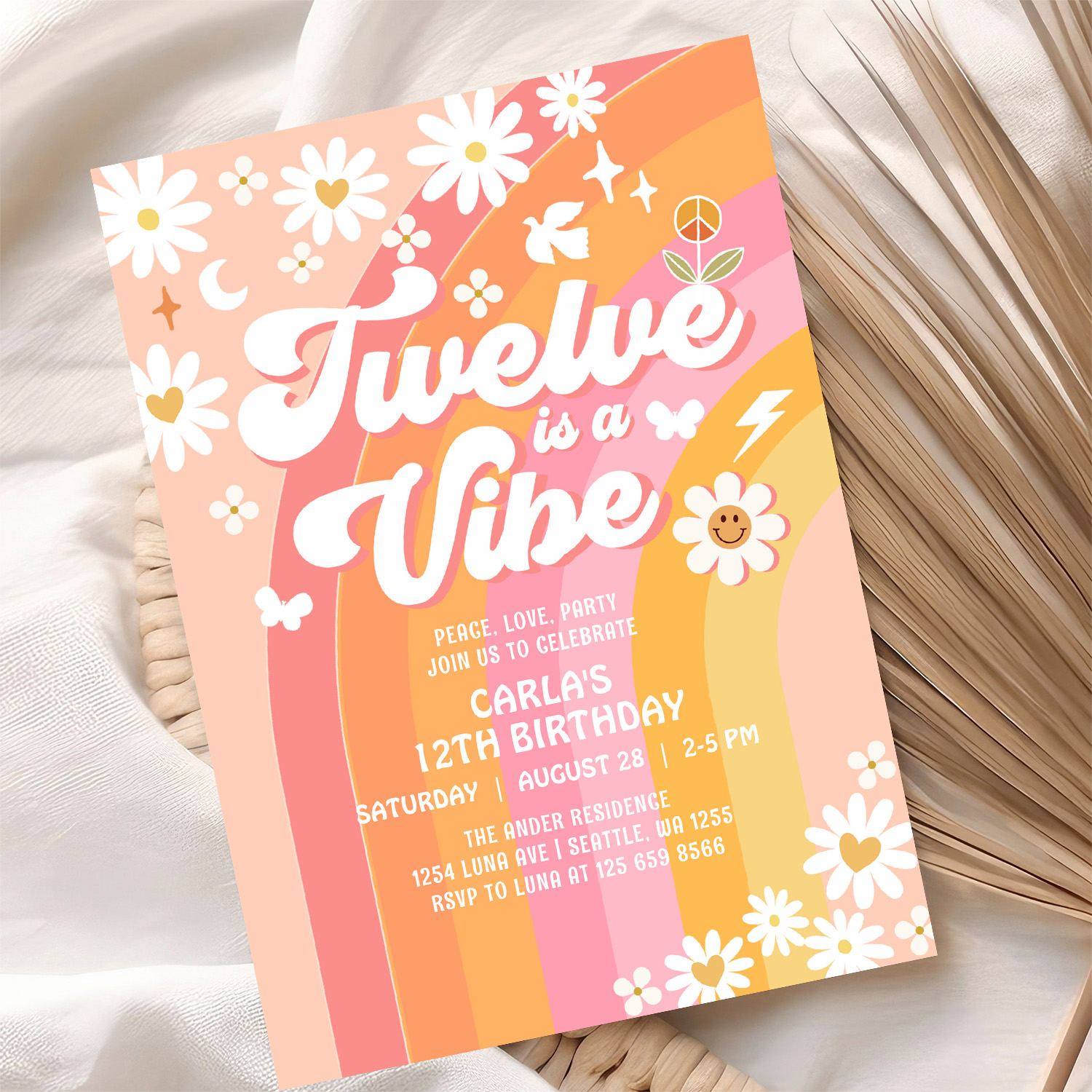 Twelve Is A Vibe Pink Peach 12th Groovy Birthday Invitation - Image 10