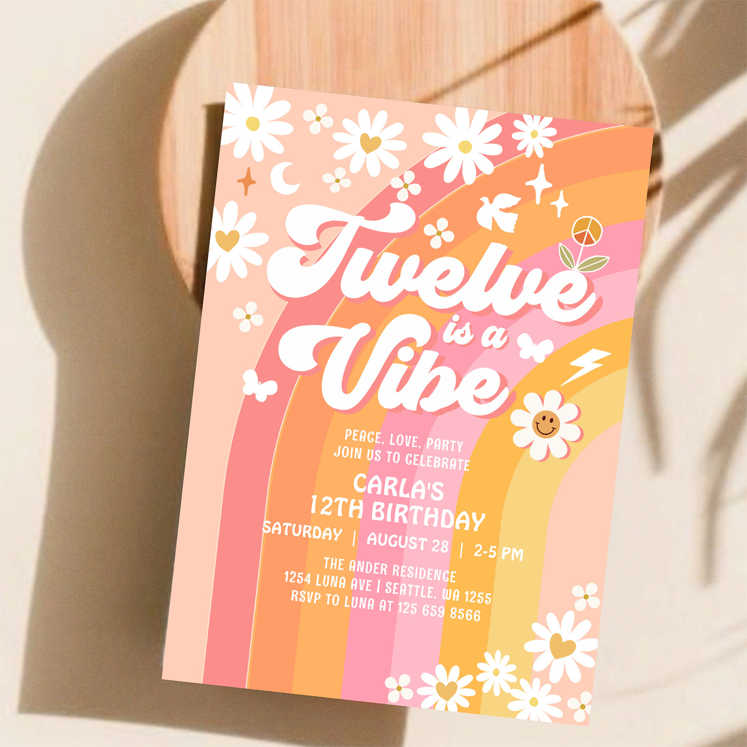 Twelve Is A Vibe Pink Peach 12th Groovy Birthday Invitation - Image 11