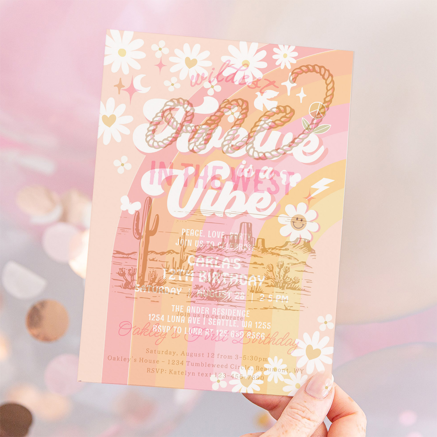 Twelve Is A Vibe Pink Peach 12th Groovy Birthday Invitation - Image 12