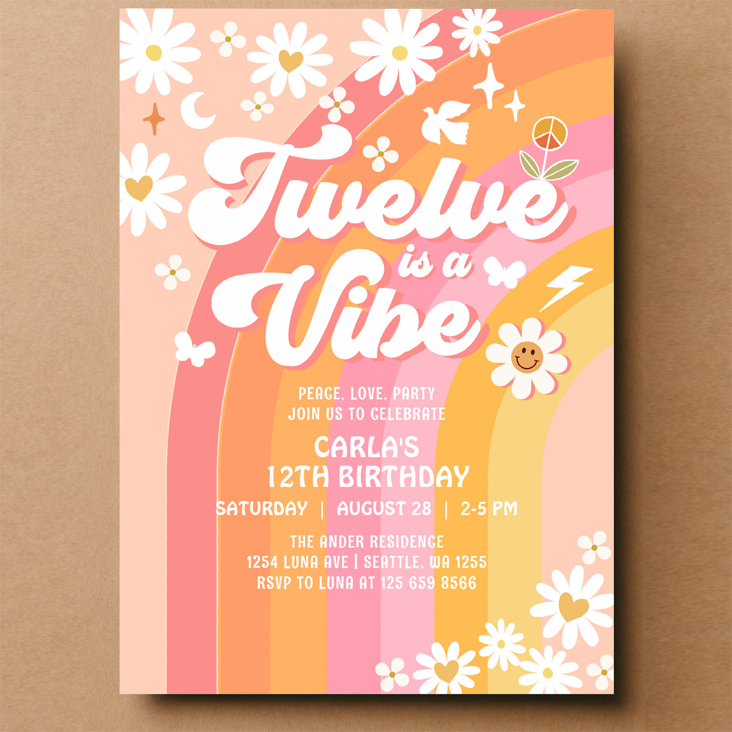 Twelve Is A Vibe Pink Peach 12th Groovy Birthday Invitation - Image 14