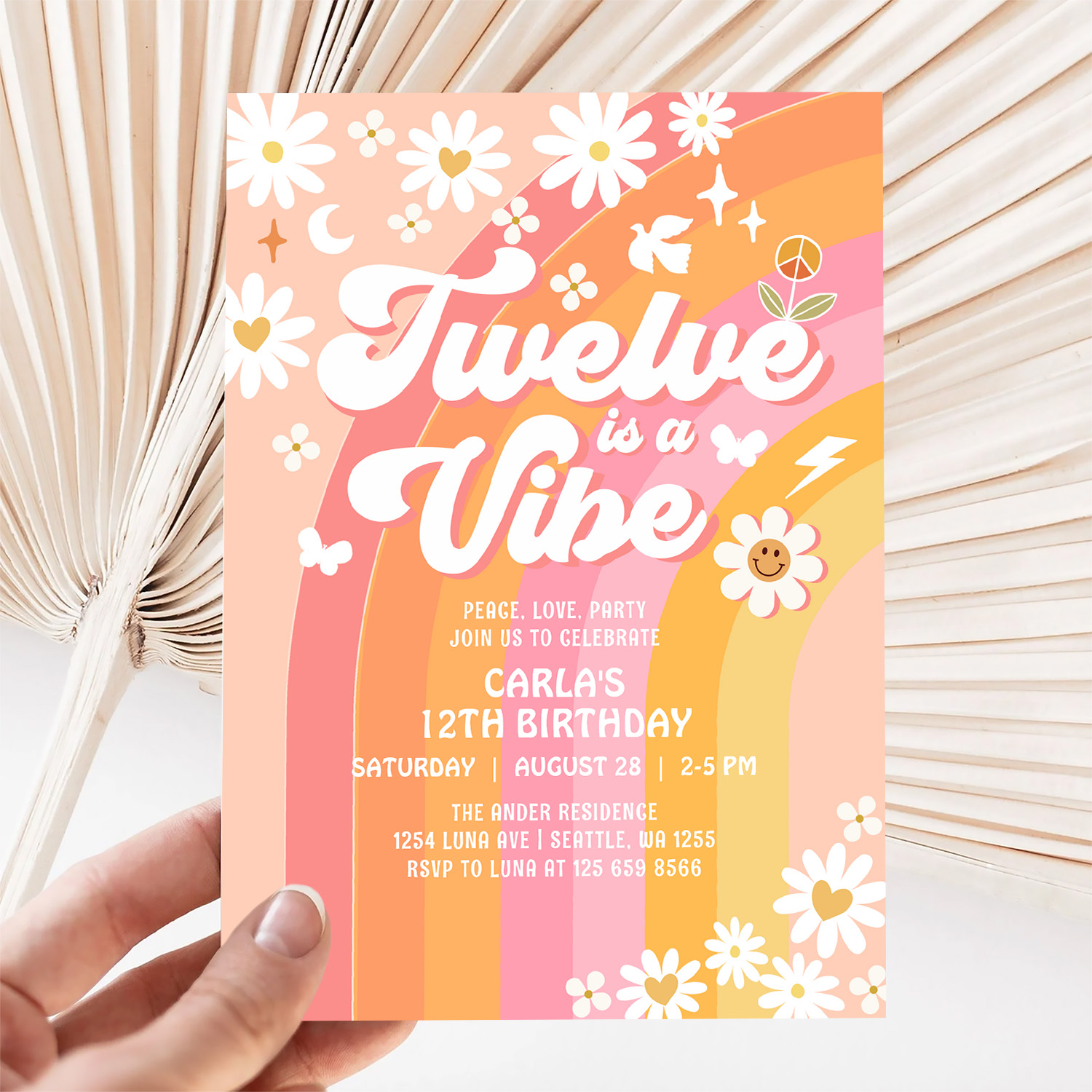Twelve Is A Vibe Pink Peach 12th Groovy Birthday Invitation - Image 5