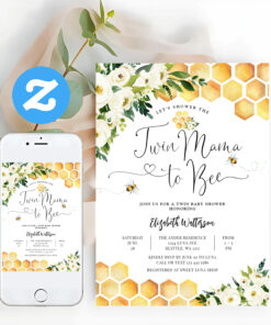 Twin Mama To Bee Gender Neutral Baby Shower Invitation