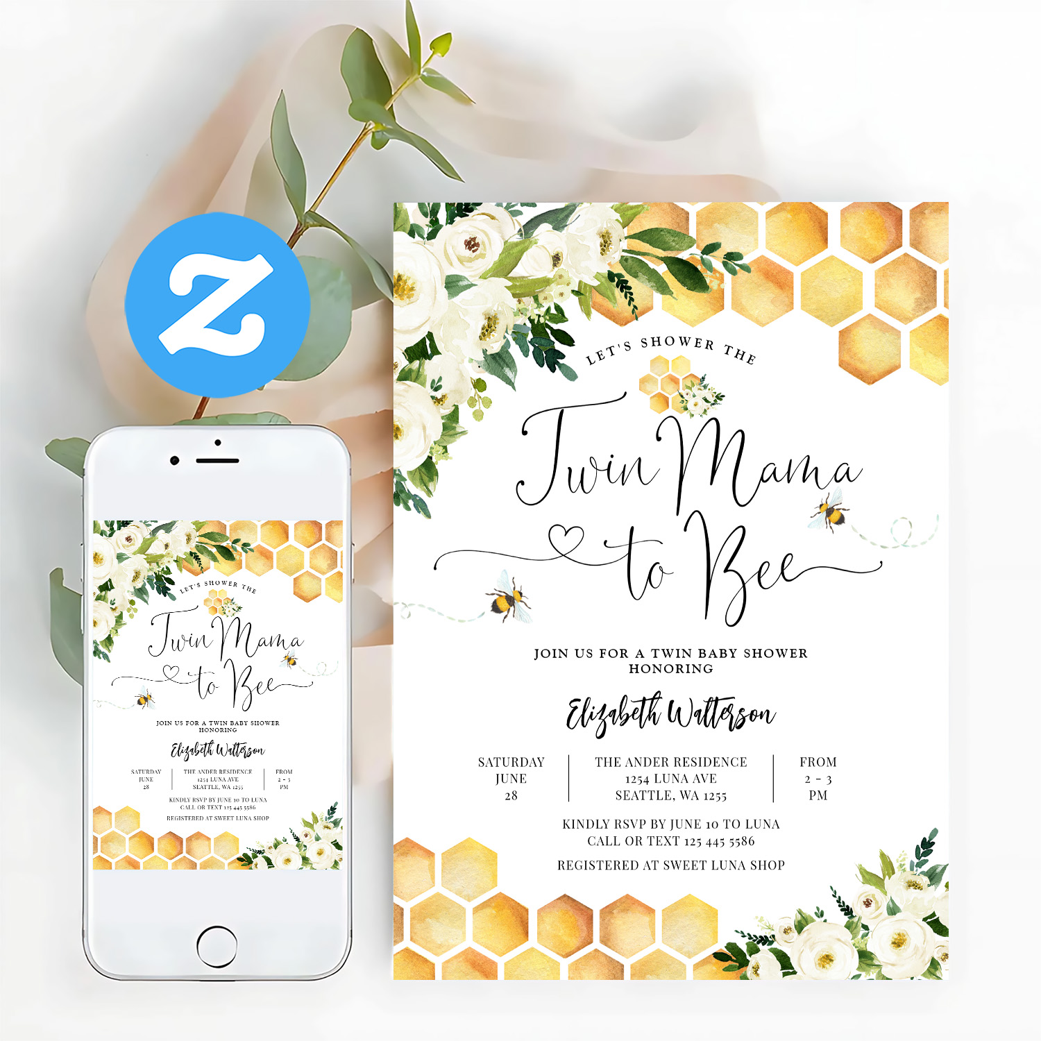 Twin Mama To Bee Gender Neutral Baby Shower Invitation