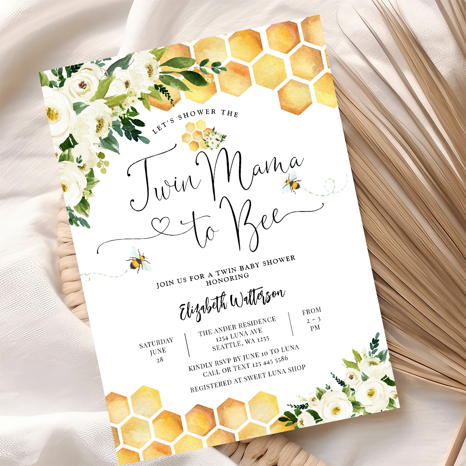 Twin Mama To Bee Gender Neutral Baby Shower Invitation - Image 10