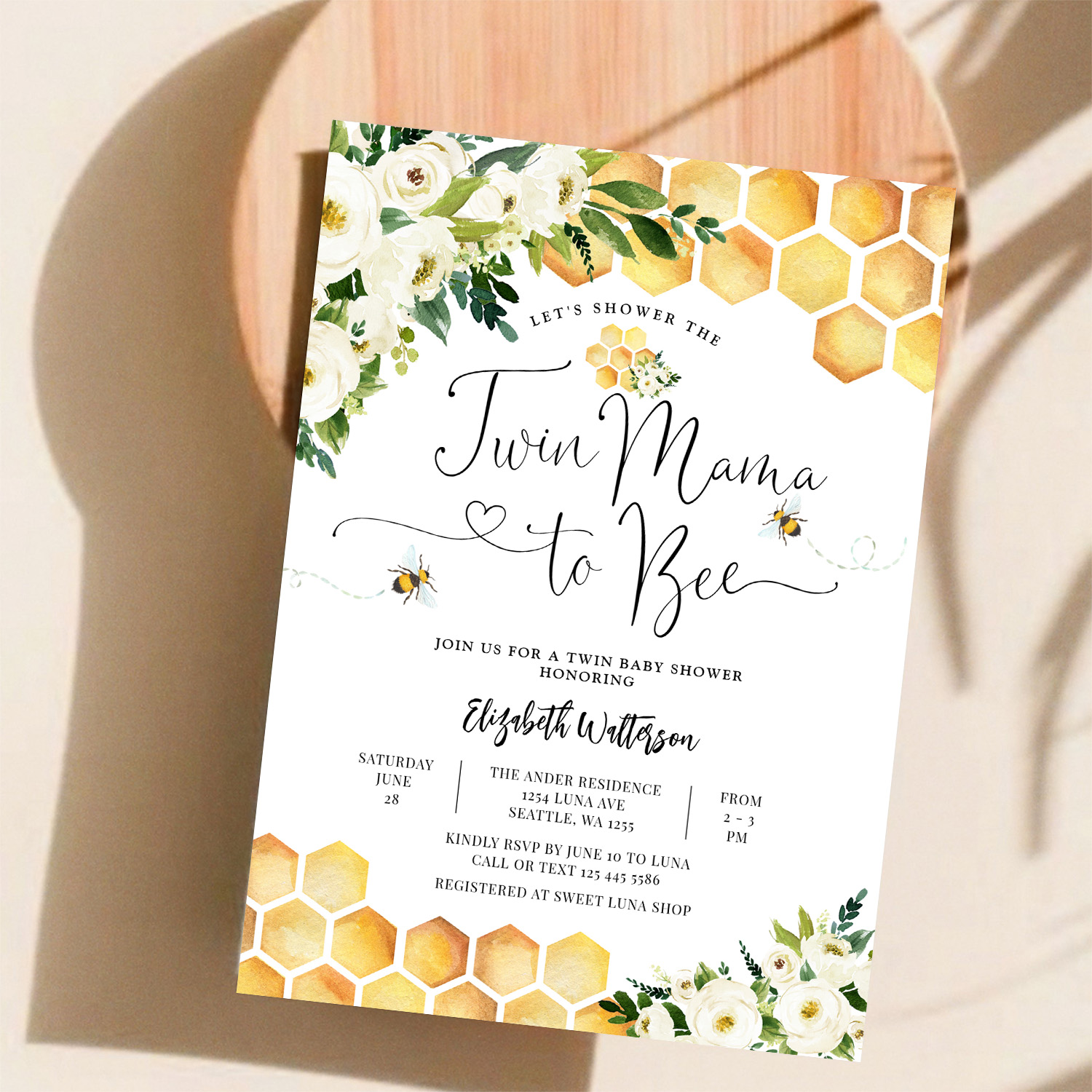 Twin Mama To Bee Gender Neutral Baby Shower Invitation - Image 11