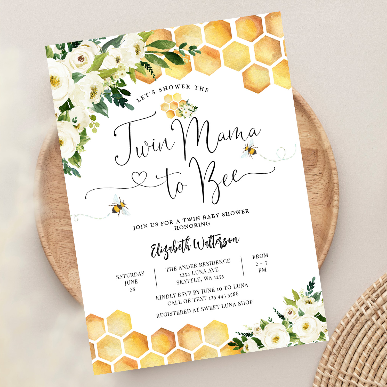 Twin Mama To Bee Gender Neutral Baby Shower Invitation - Image 13