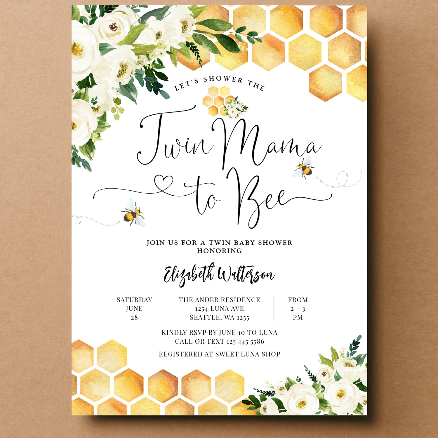 Twin Mama To Bee Gender Neutral Baby Shower Invitation - Image 14