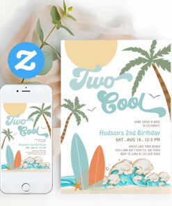 Two Cool Boy Surf Surfing 2nd Birthday Beach Party Invitation