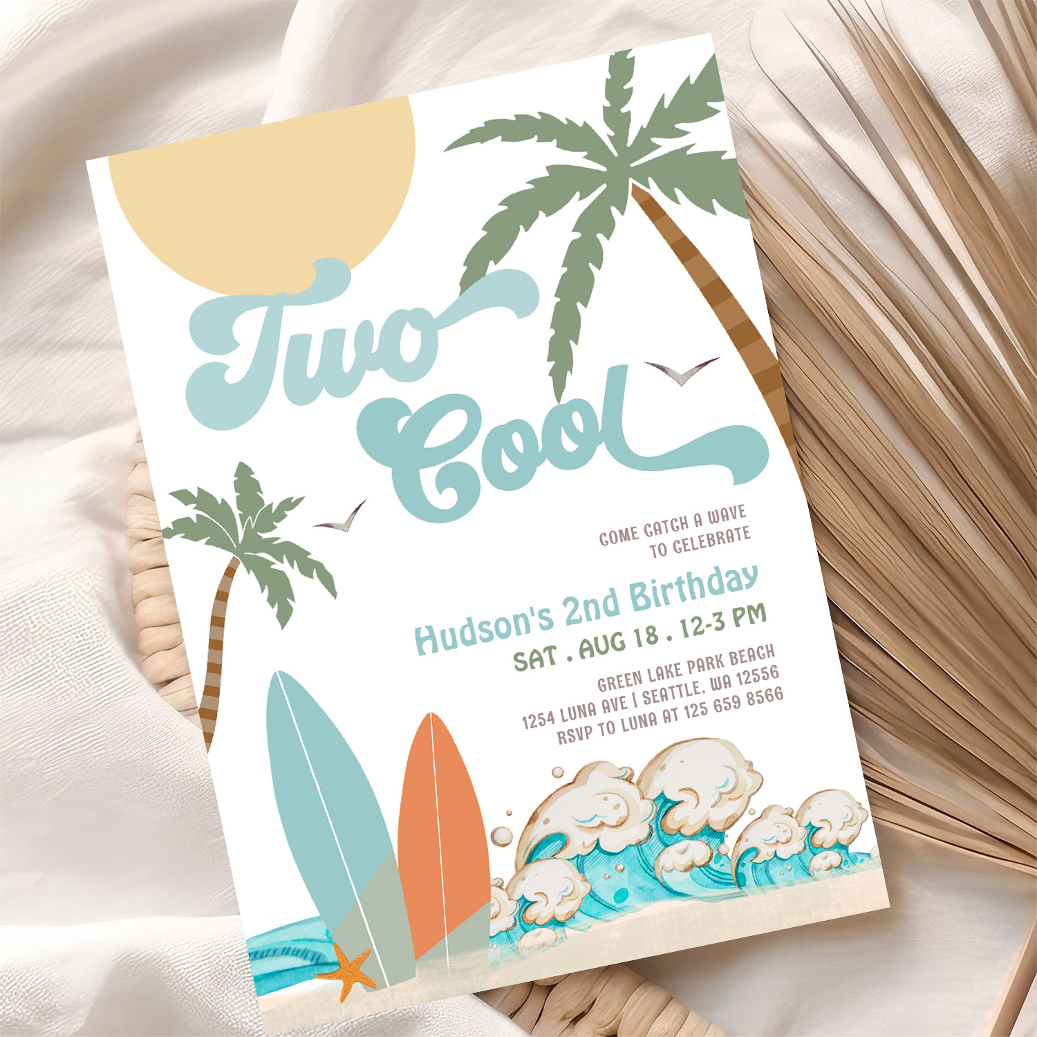 Two Cool Boy Surf Surfing 2nd Birthday Beach Party Invitation - Image 10