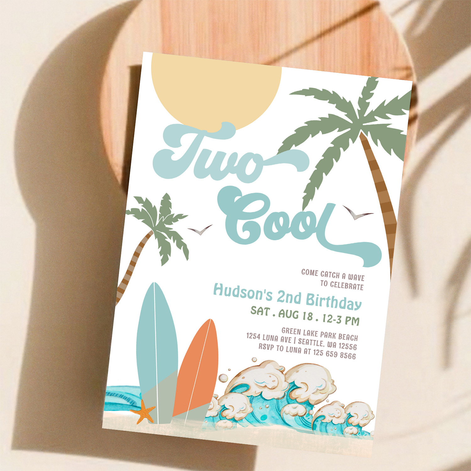Two Cool Boy Surf Surfing 2nd Birthday Beach Party Invitation - Image 11