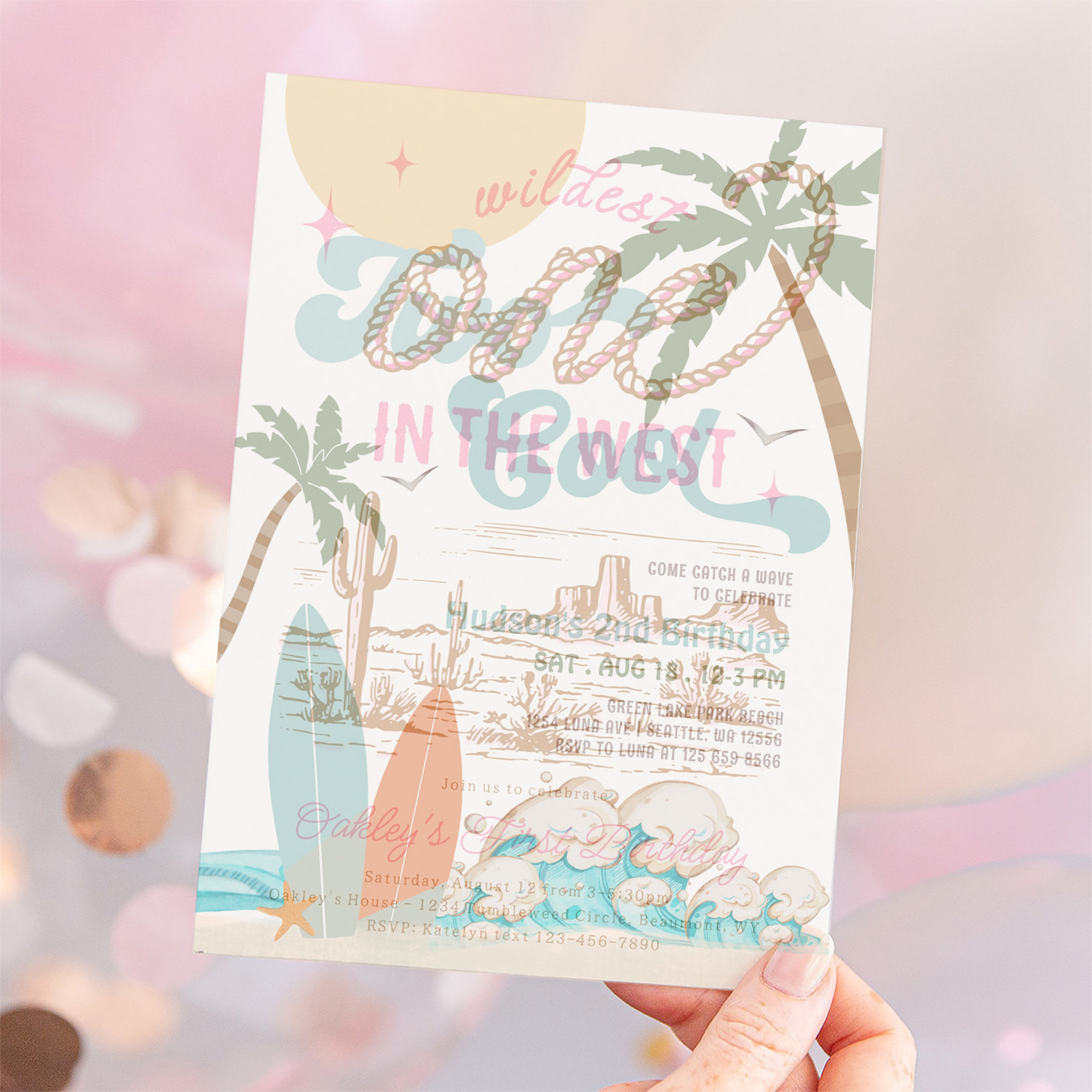 Two Cool Boy Surf Surfing 2nd Birthday Beach Party Invitation - Image 12