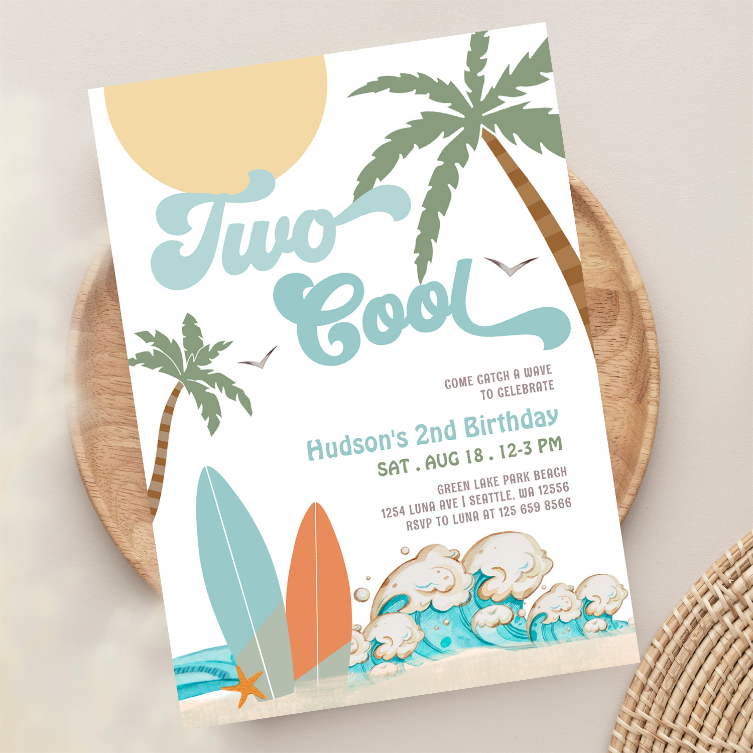 Two Cool Boy Surf Surfing 2nd Birthday Beach Party Invitation - Image 13