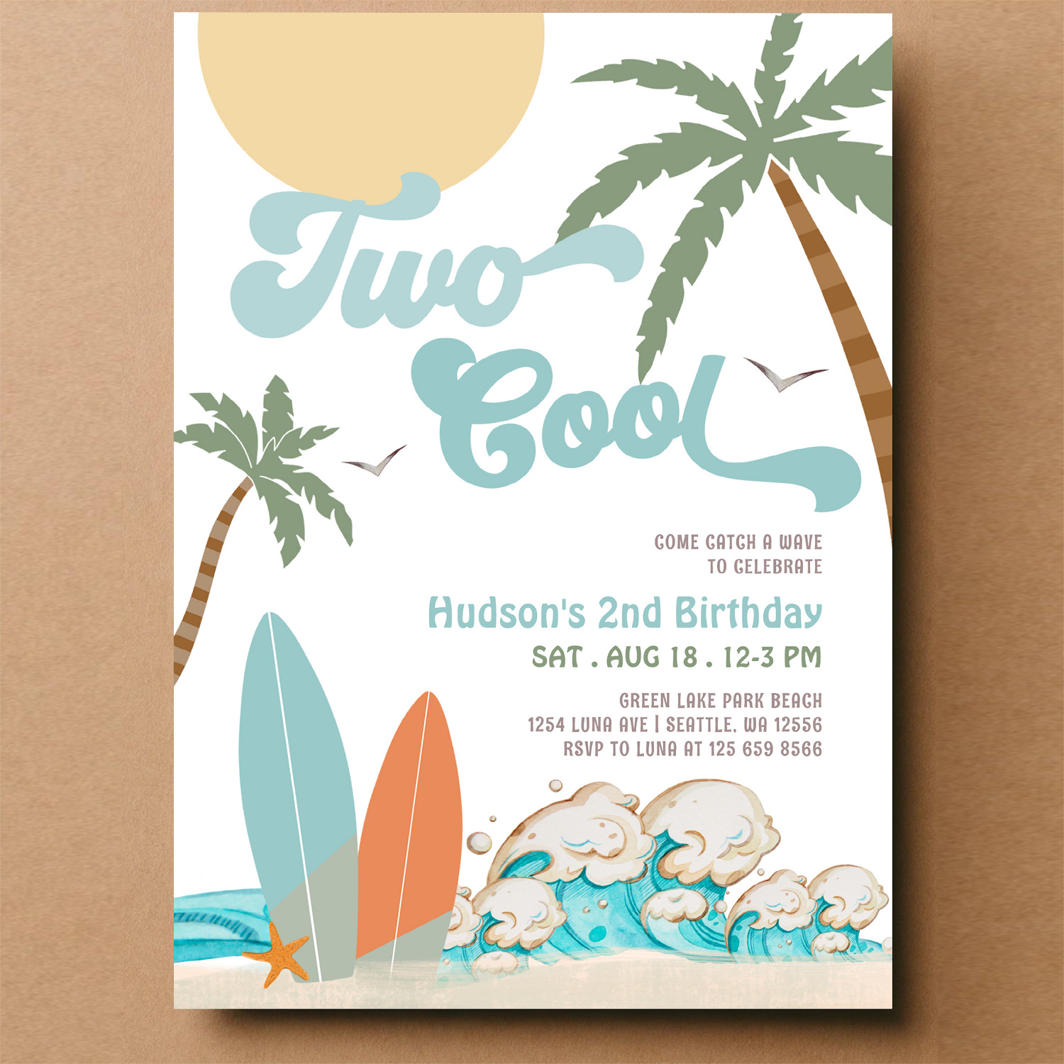 Two Cool Boy Surf Surfing 2nd Birthday Beach Party Invitation - Image 14
