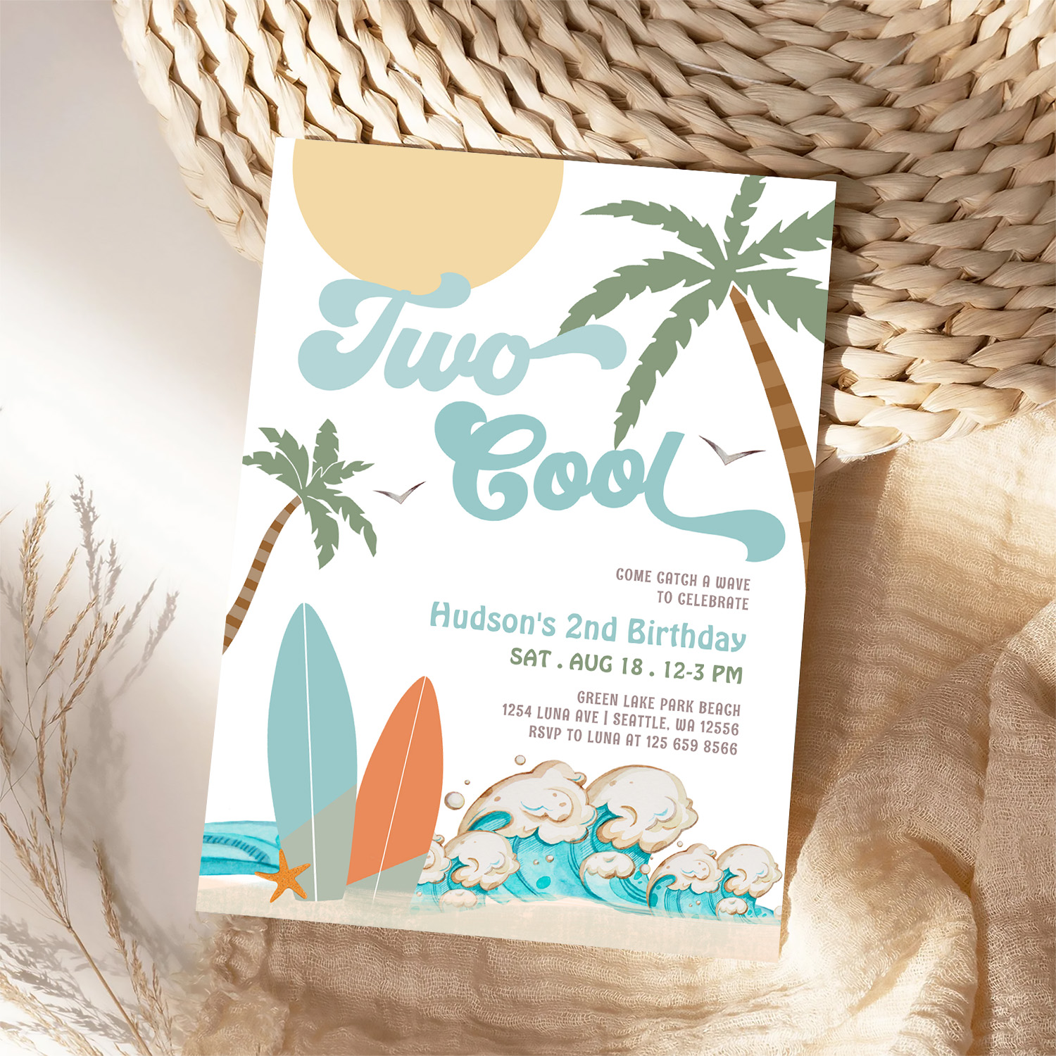Two Cool Boy Surf Surfing 2nd Birthday Beach Party Invitation - Image 4