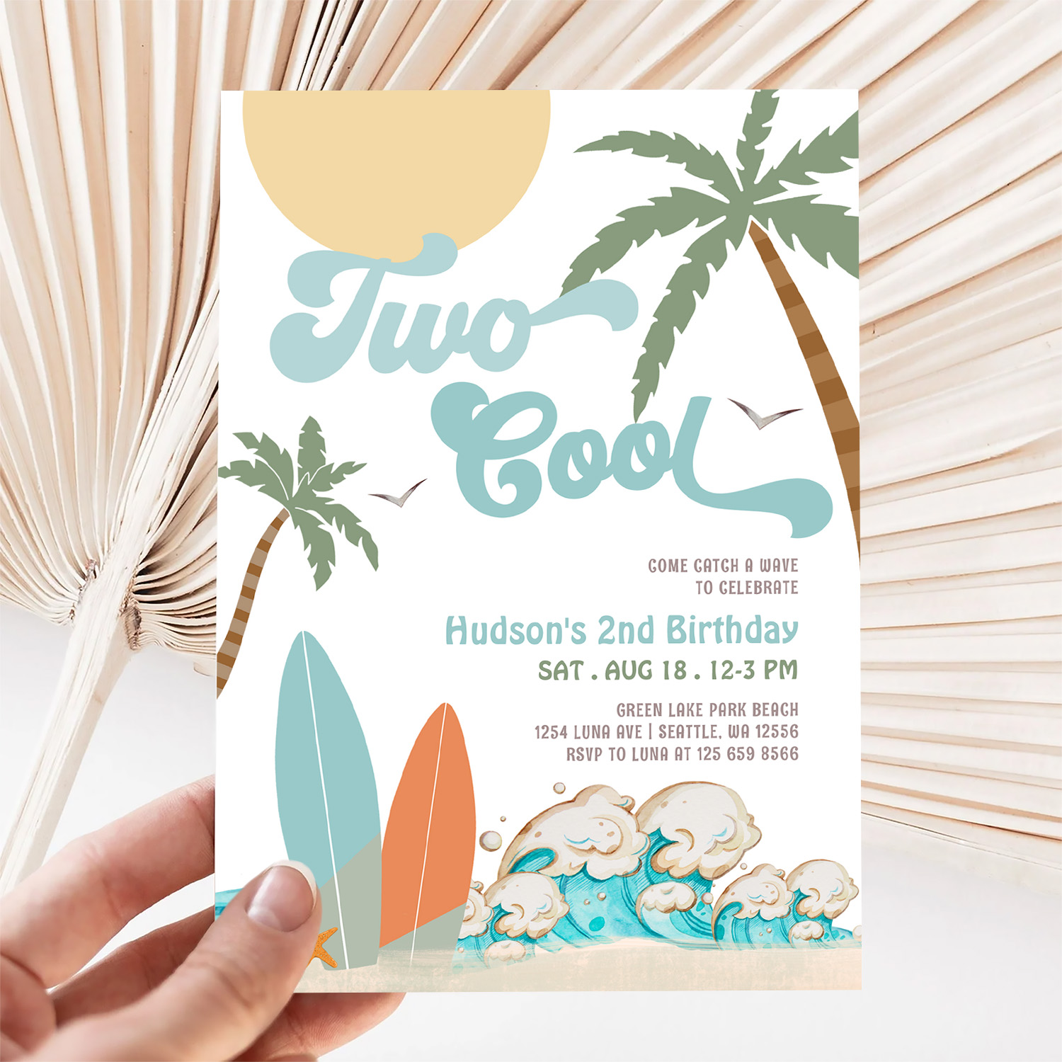 Two Cool Boy Surf Surfing 2nd Birthday Beach Party Invitation - Image 5