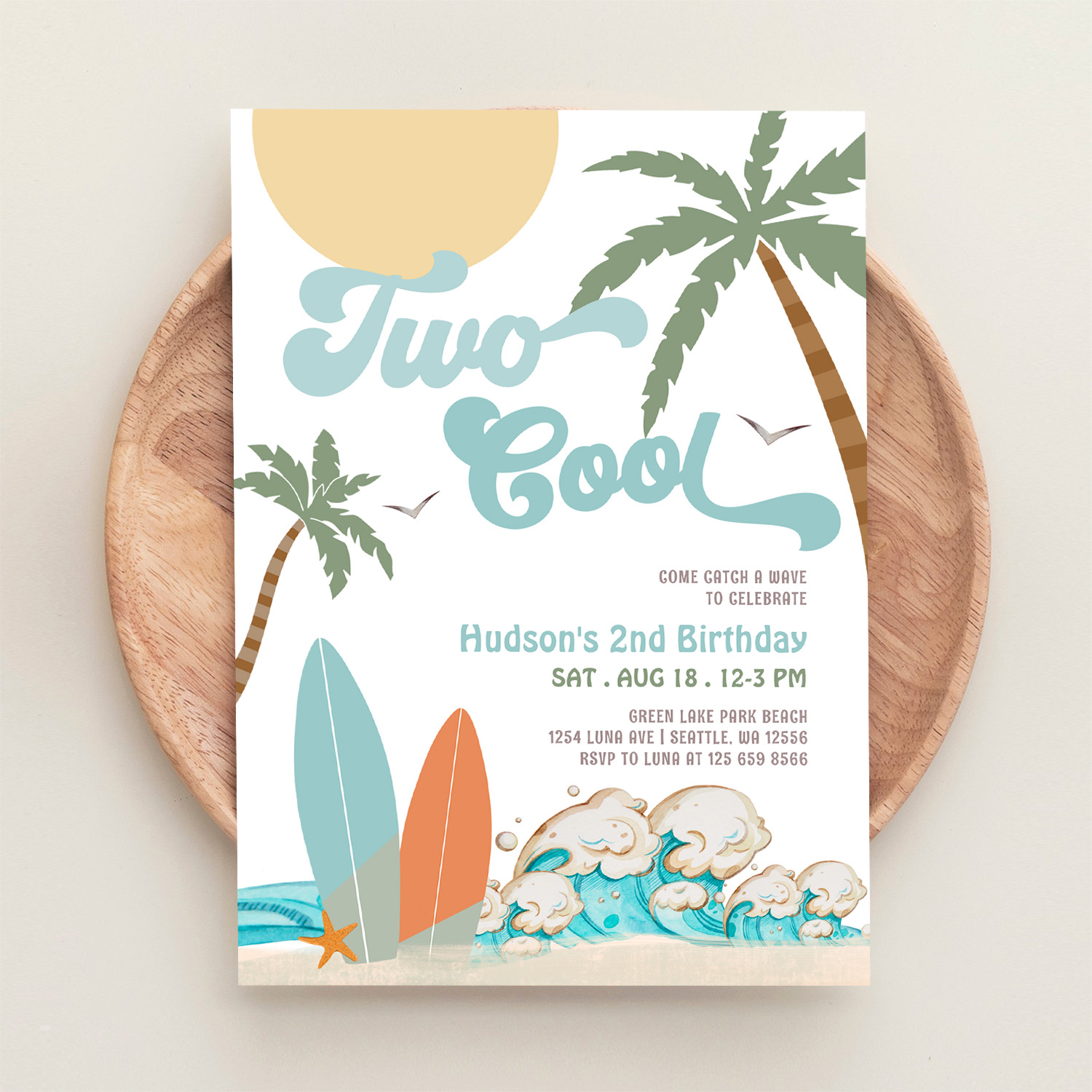 Two Cool Boy Surf Surfing 2nd Birthday Beach Party Invitation - Image 7