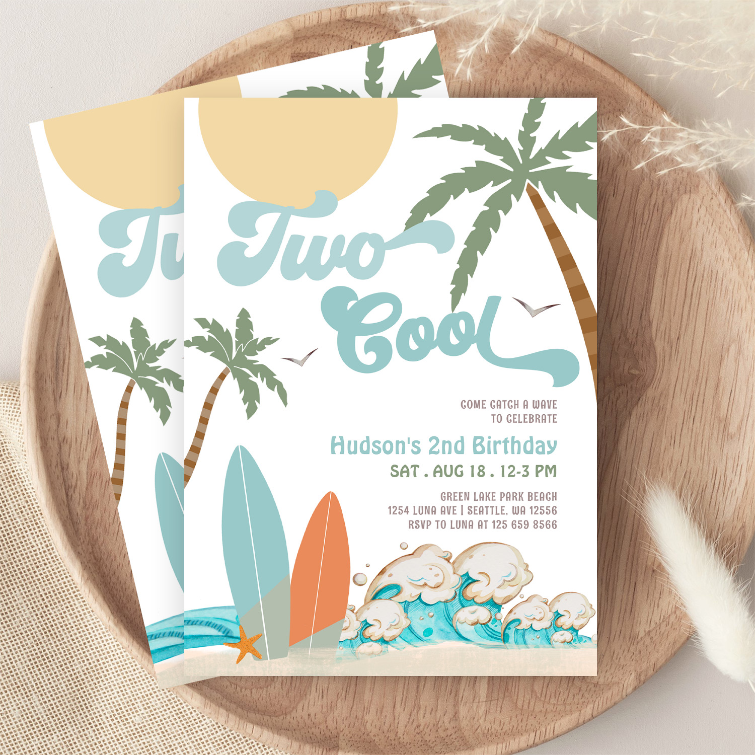 Two Cool Boy Surf Surfing 2nd Birthday Beach Party Invitation - Image 9