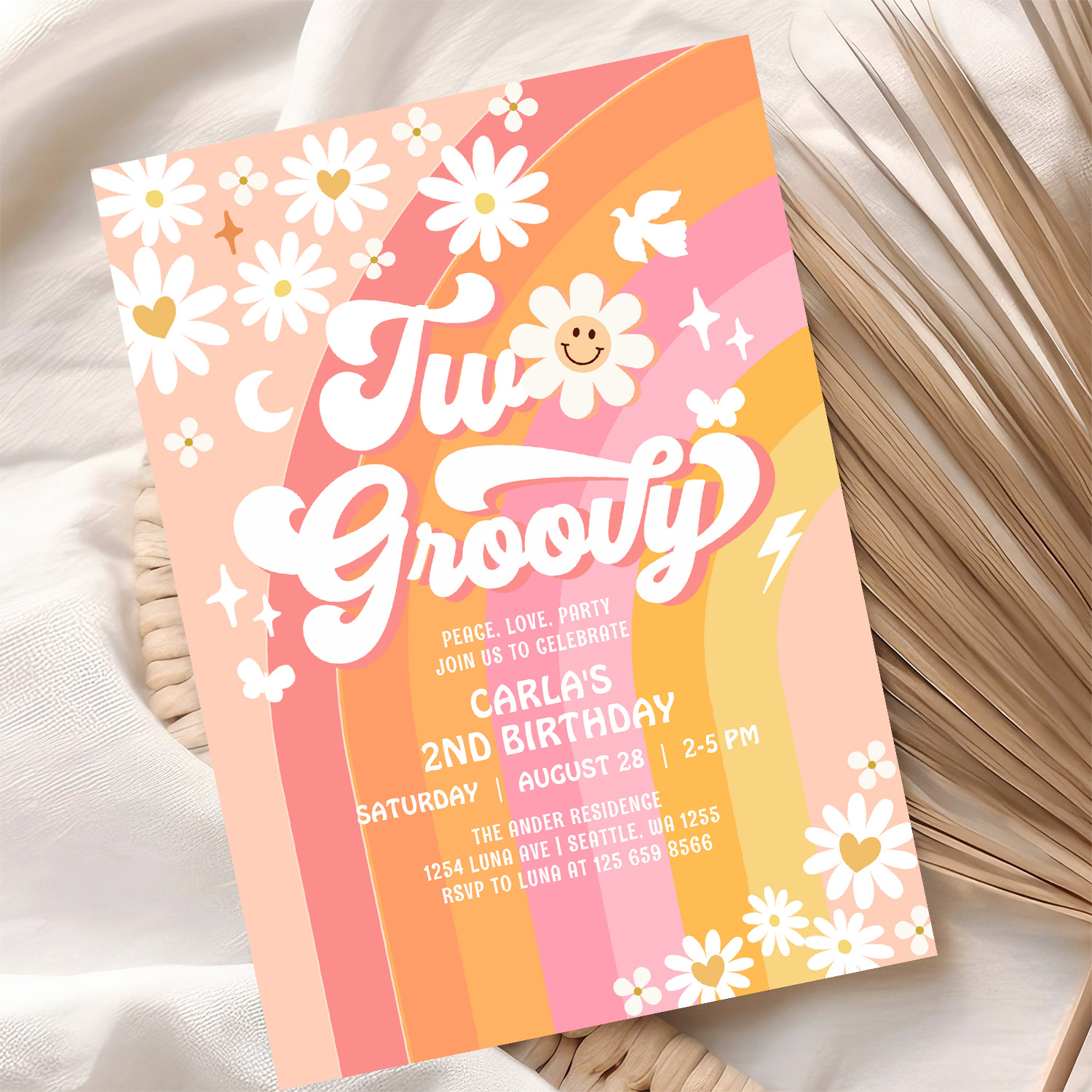 Two Groovy Birthday Daisy Hippie Birthday Invitation - Image 10