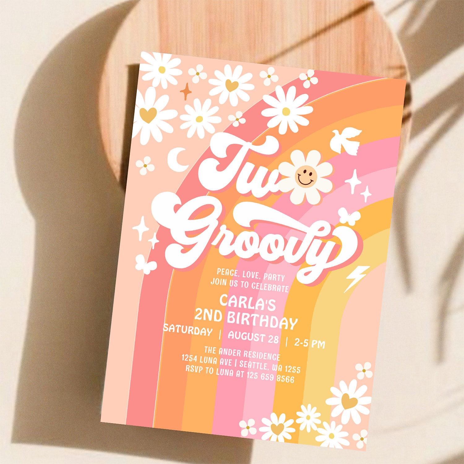 Two Groovy Birthday Daisy Hippie Birthday Invitation - Image 11