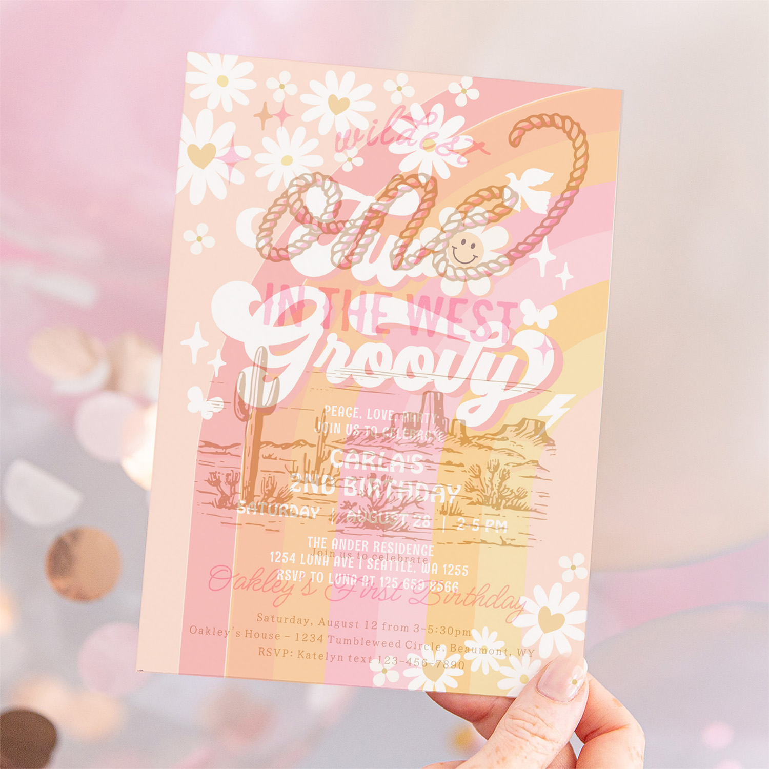 Two Groovy Birthday Daisy Hippie Birthday Invitation - Image 12