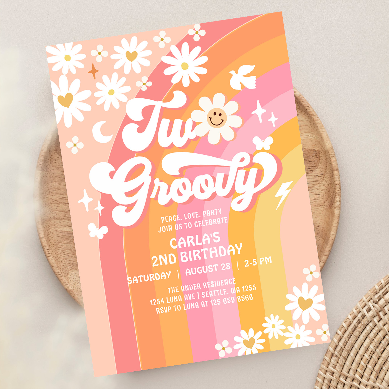 Two Groovy Birthday Daisy Hippie Birthday Invitation - Image 13