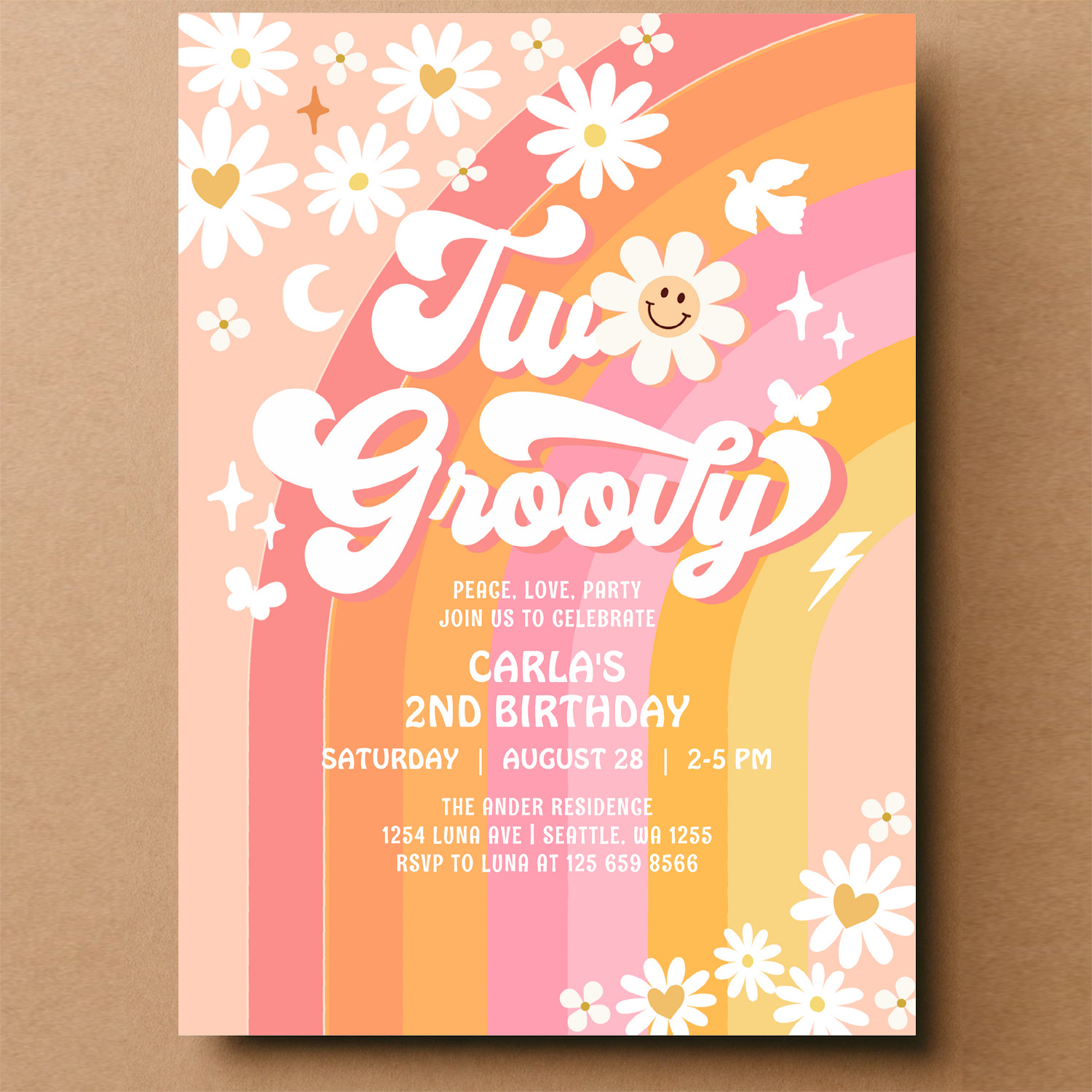 Two Groovy Birthday Daisy Hippie Birthday Invitation - Image 14