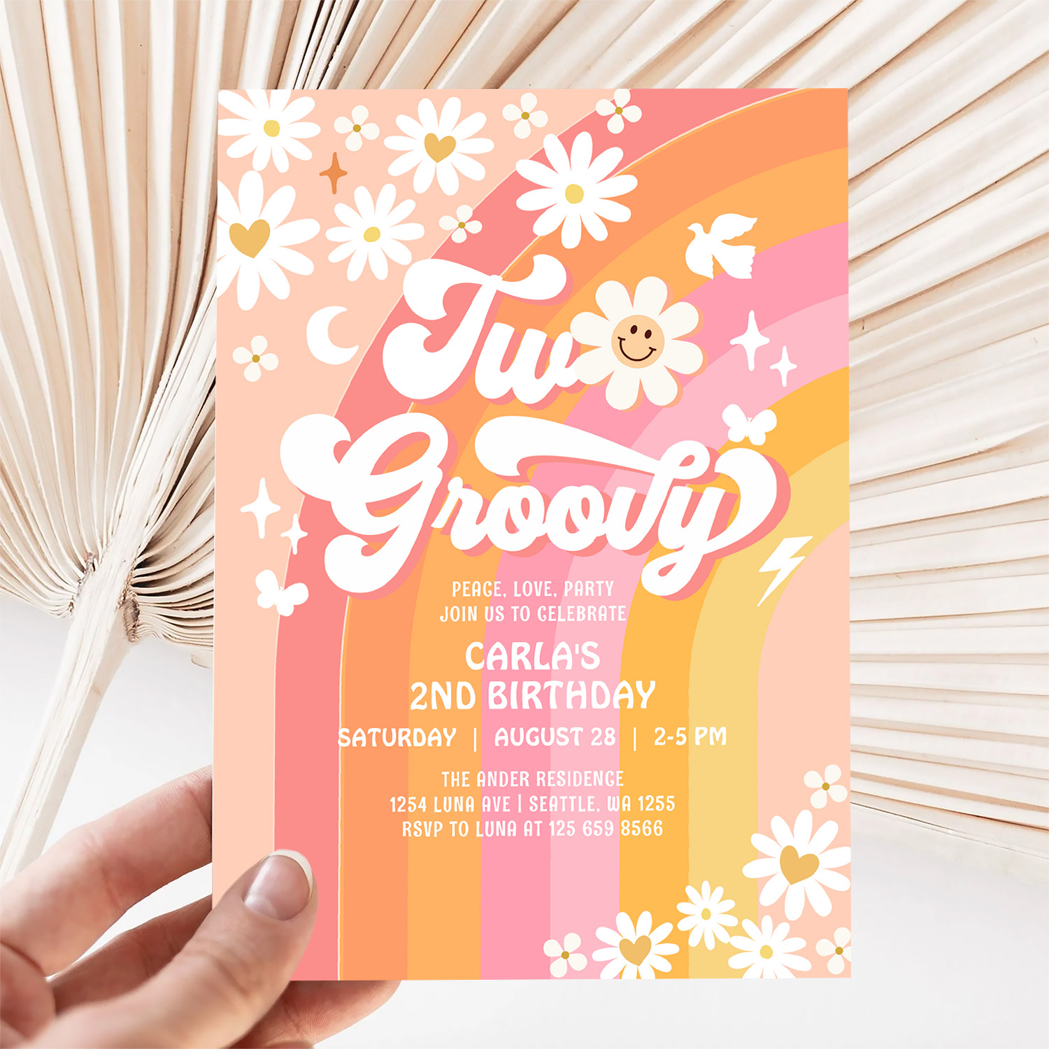 Two Groovy Birthday Daisy Hippie Birthday Invitation - Image 5