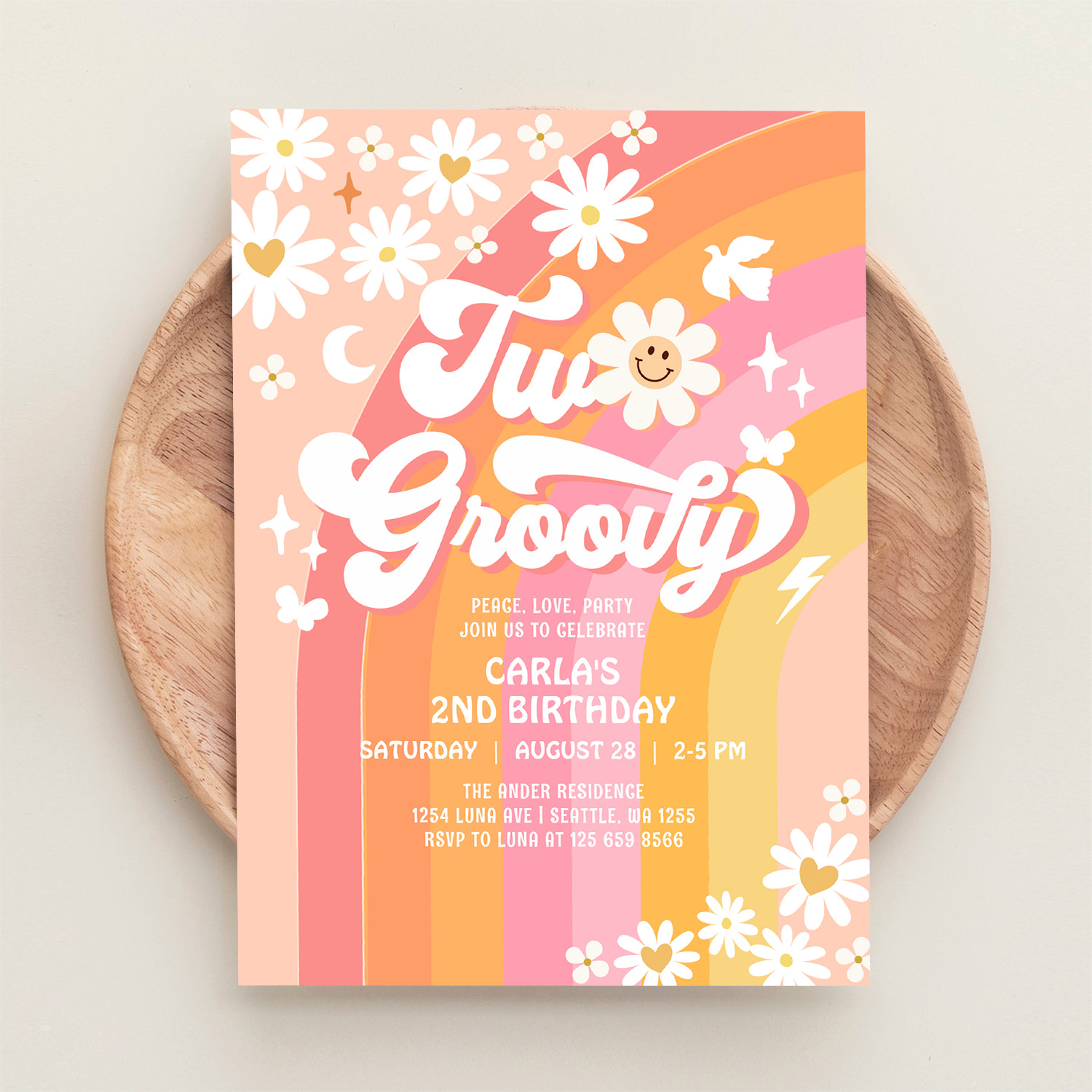 Two Groovy Birthday Daisy Hippie Birthday Invitation - Image 7