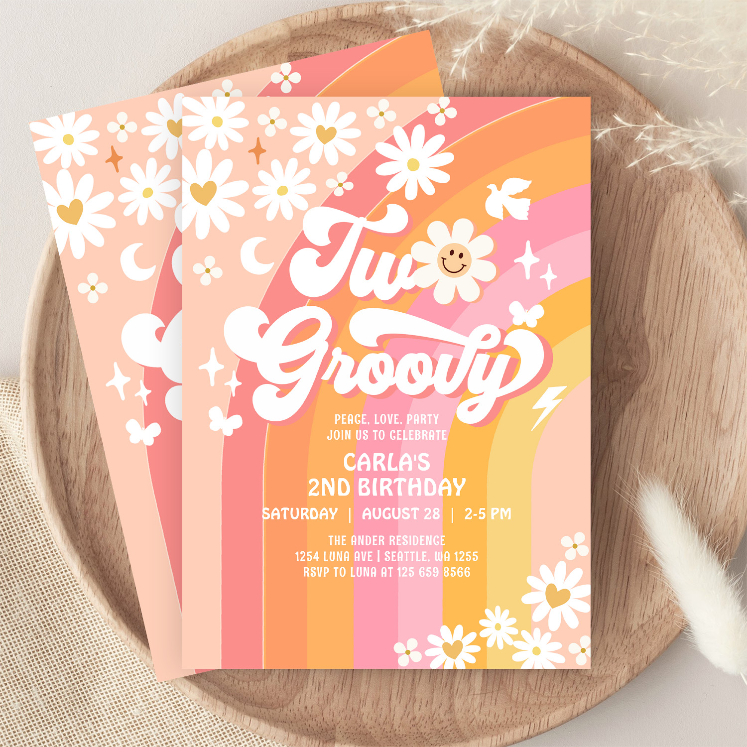 Two Groovy Birthday Daisy Hippie Birthday Invitation - Image 9
