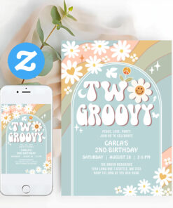 Two Groovy Daisy Hippie 2nd Retro Birthday Invitation