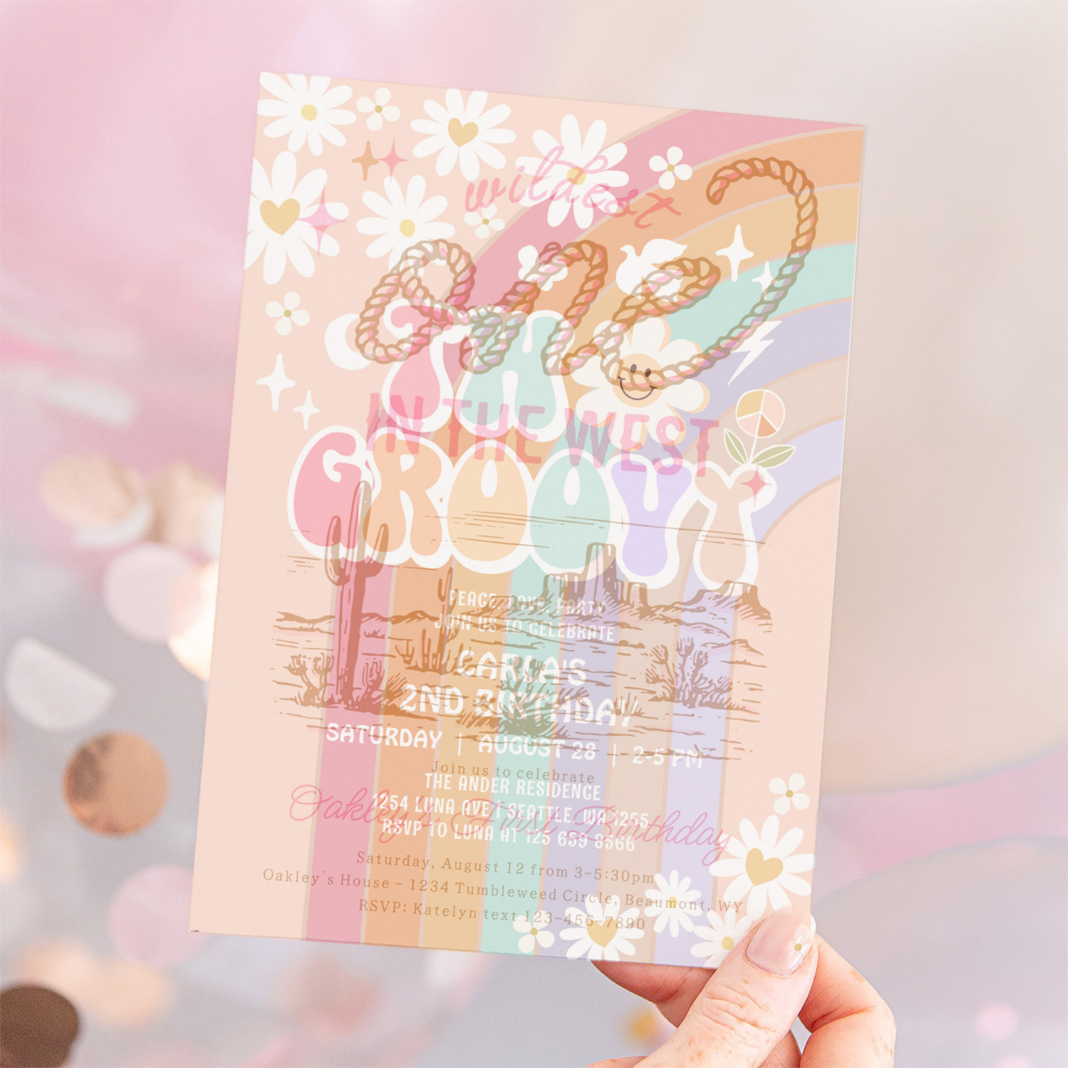 Two Groovy Daisy Hippie 70S Retro 1st Birthday Invitation - Image 12