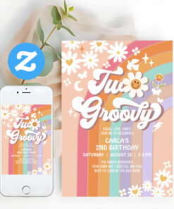 Two Groovy Hippie 70S Retro 2nd Birthday Invitation